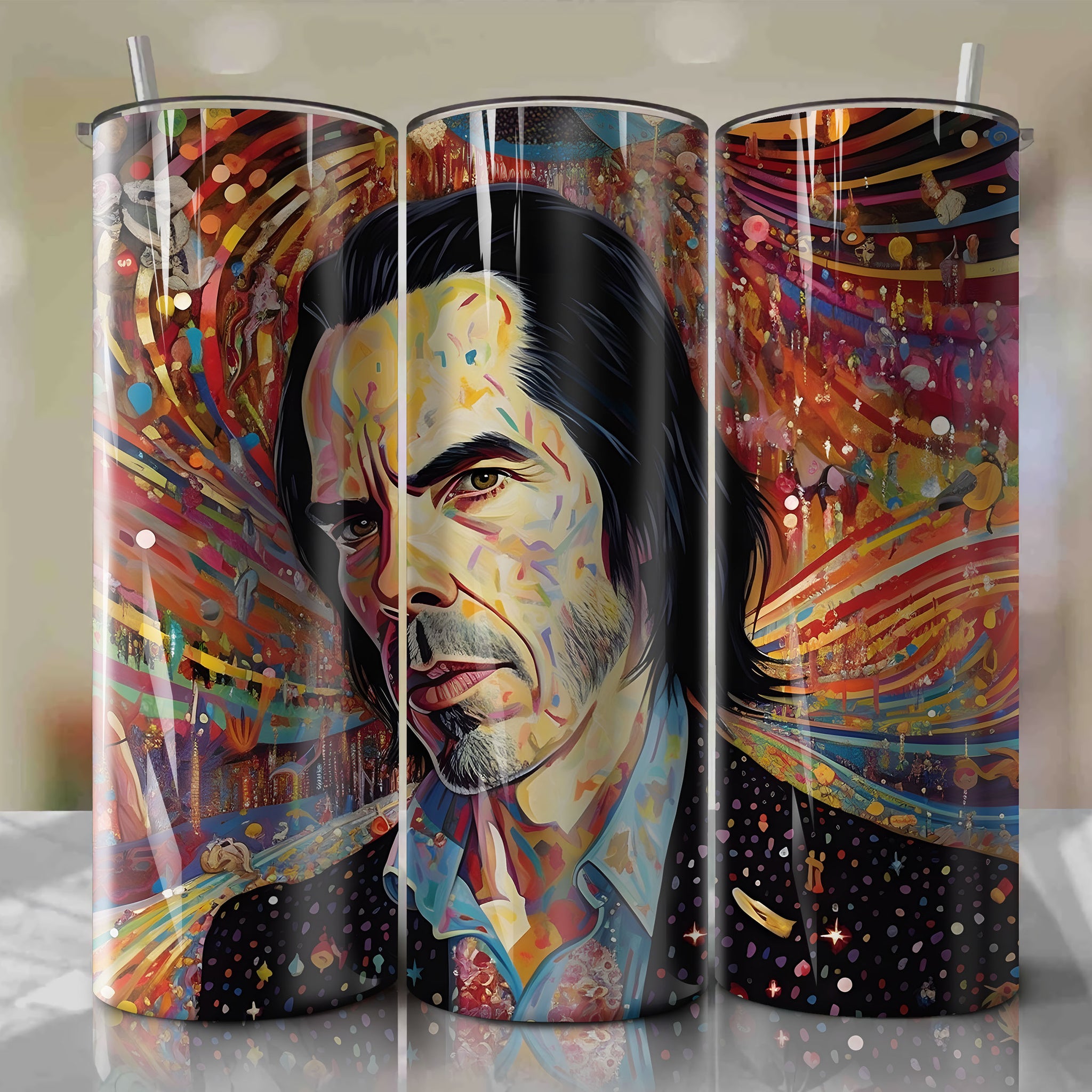 Vibrant Sublimation Art on Skinny Tumbler 20oz Wrap PNG | Nick Cave