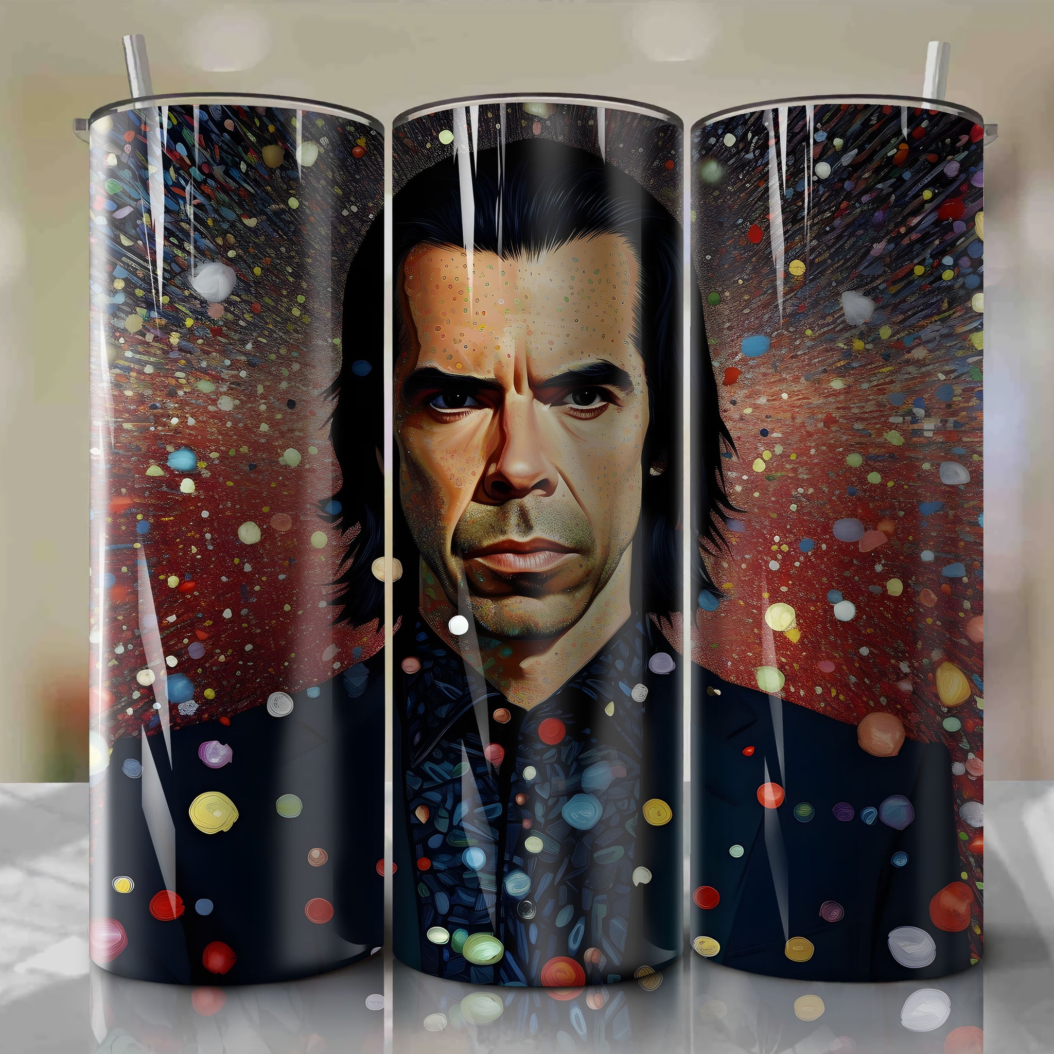 Unique Nick Cave Artwork on Skinny Tumbler 20oz Wrap PNG - Sublimation