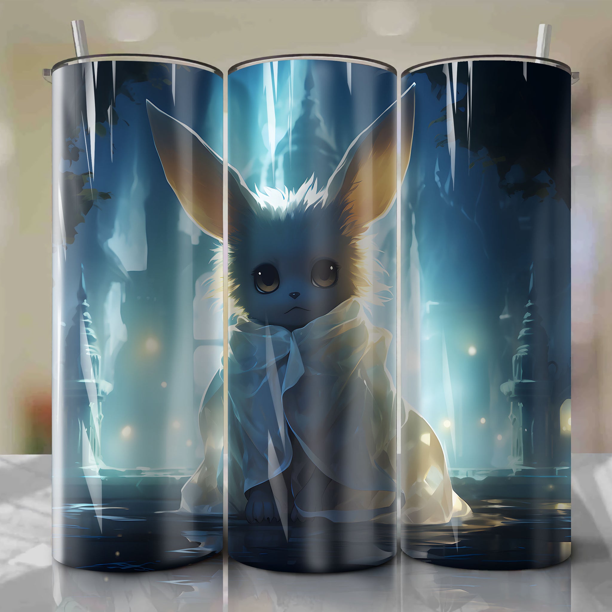 Ghostly Eevee Tumbler Wrap: Spooky Graveyard Design for 20 oz Straight Tumblers