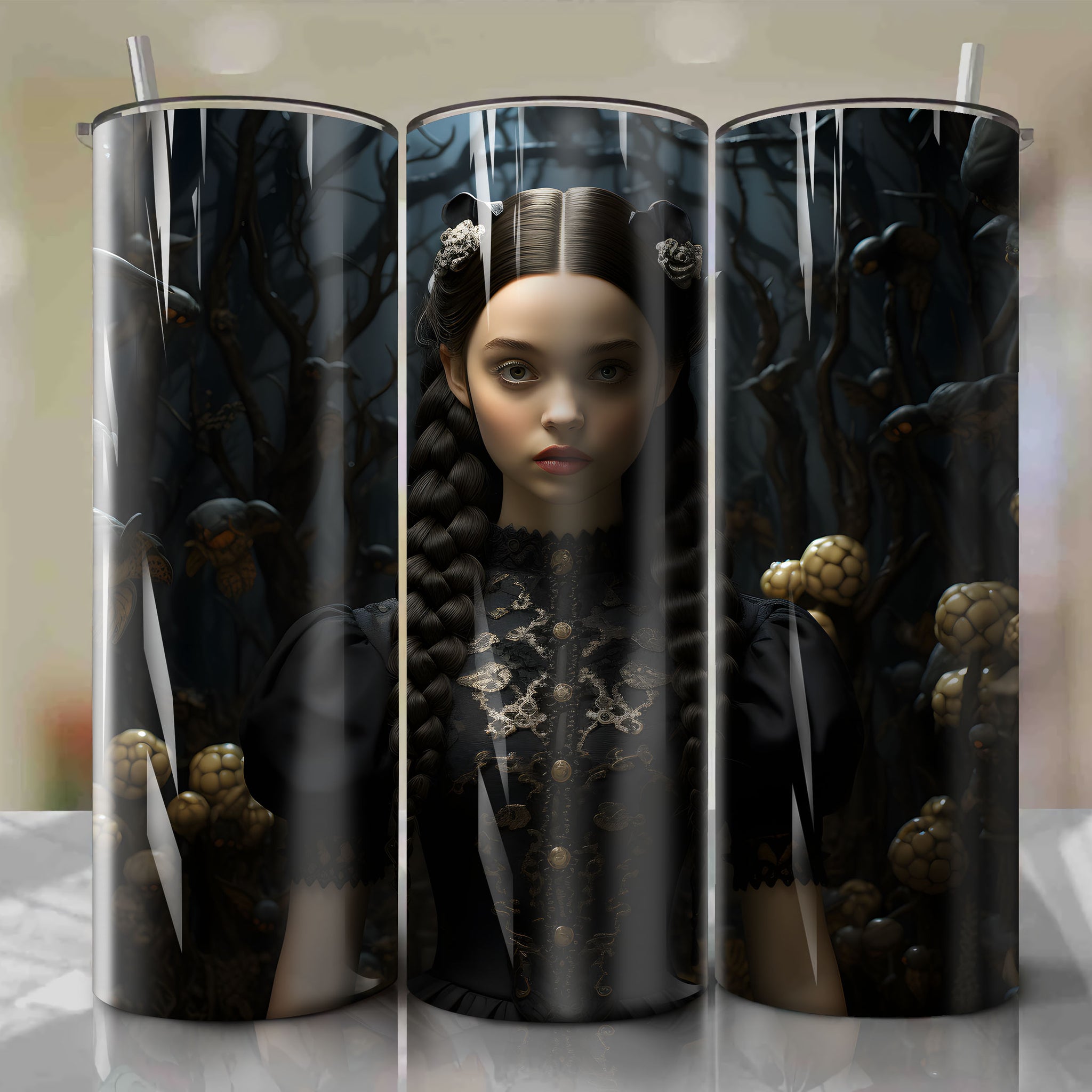 Tumbler Wrap for 20 oz Straight Tumblers | Disney Princess Inspired Wednesday Addams Portrayal | Twisted Fairytale Design