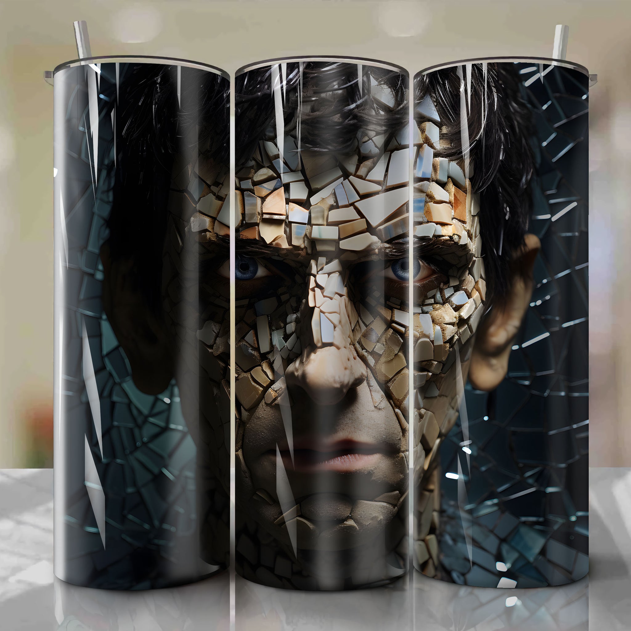 Psycho Tumbler Wrap: Durable 20 oz Straight Tumbler Wrap with Mirror Mosaic Design