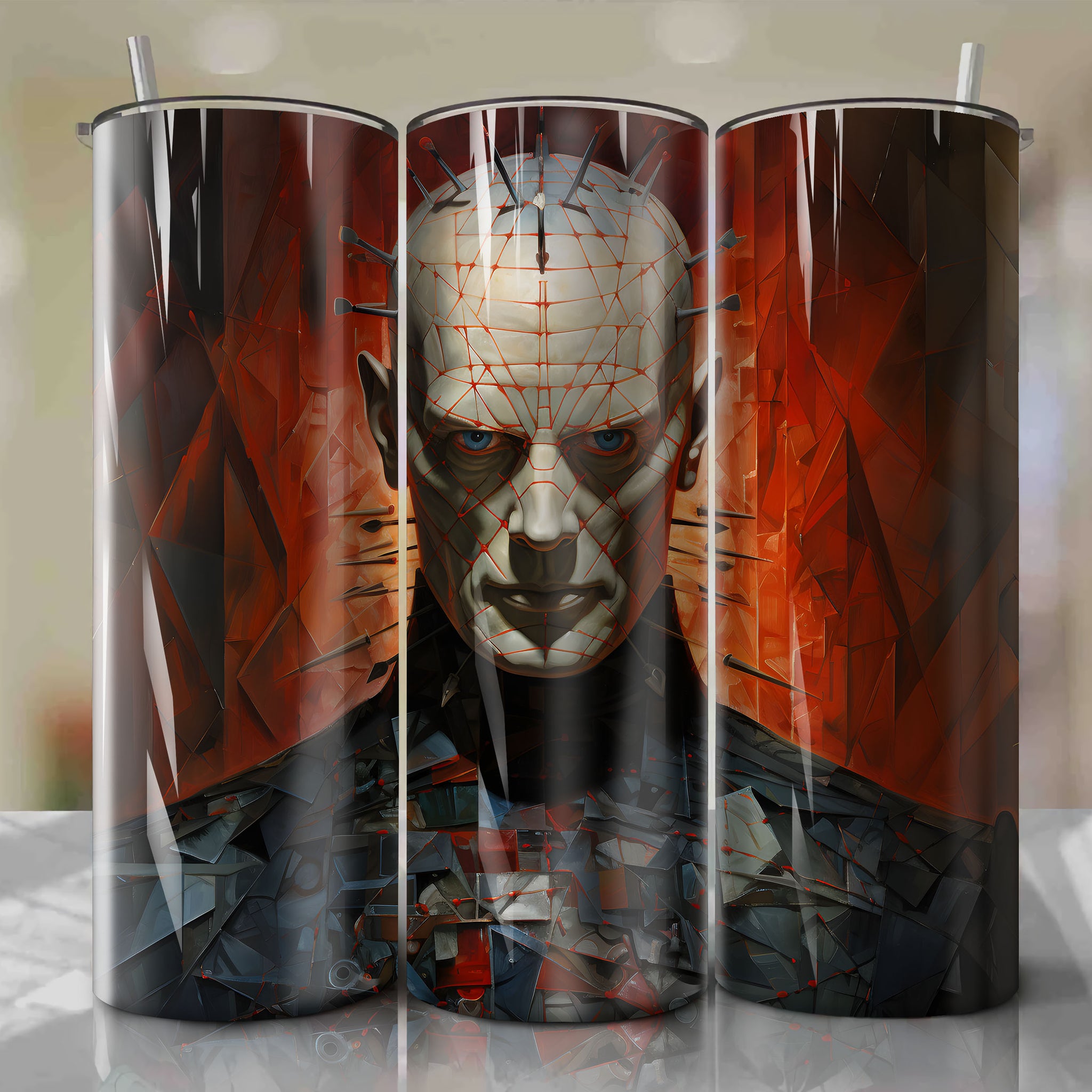 Tumbler Wrap: Pinhead Cubist Portrait with Geometric Shapes for a Chaotic Twist 20 oz Straight Tumblers