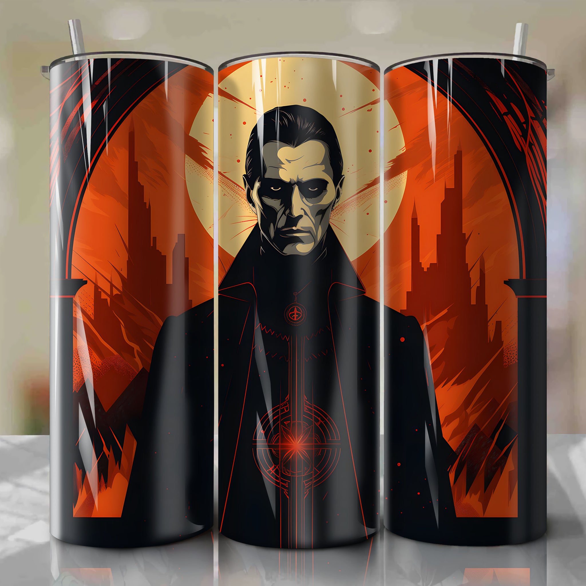 Vintage Tarot Card Tumbler Wrap | Dracula Illustration in Aleister Crowley Style | Occult Spooky Theme PNG Design