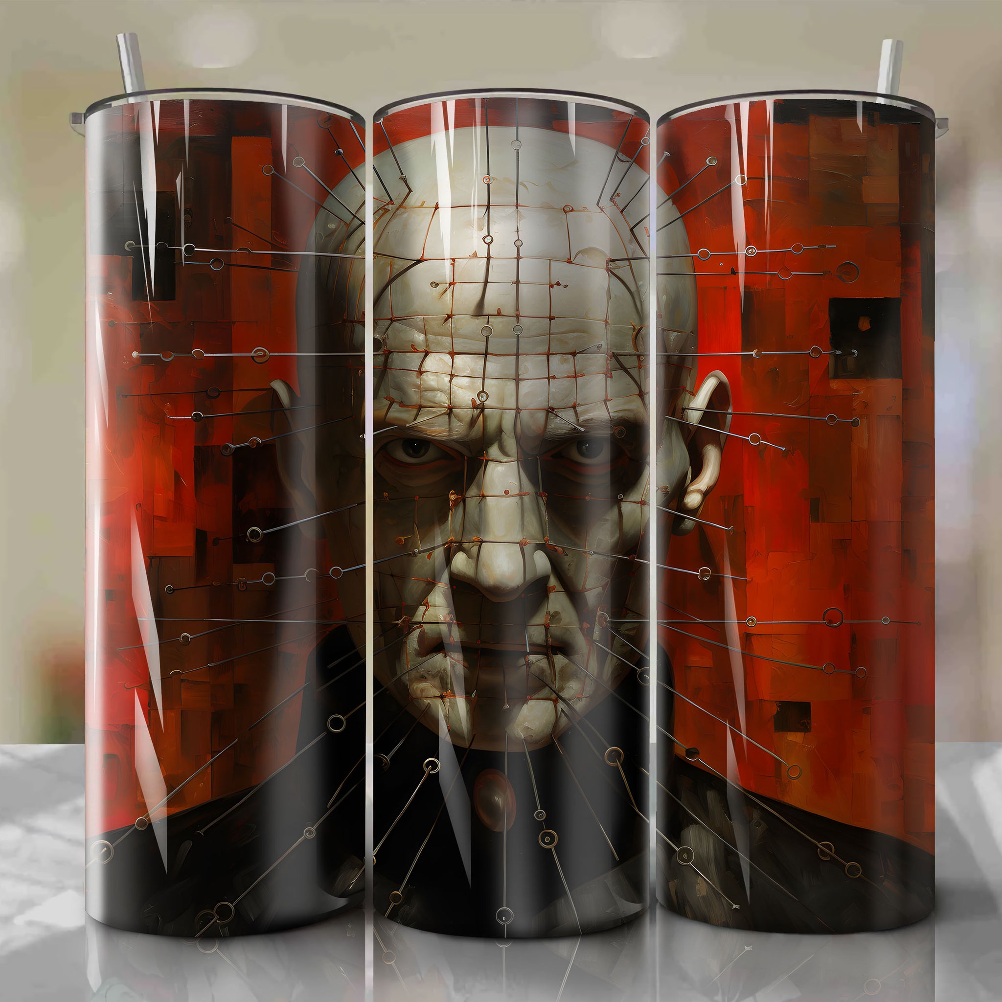 Geometric Chaos: Cubist Pinhead Tumbler Wrap for 20 oz Straight Tumblers