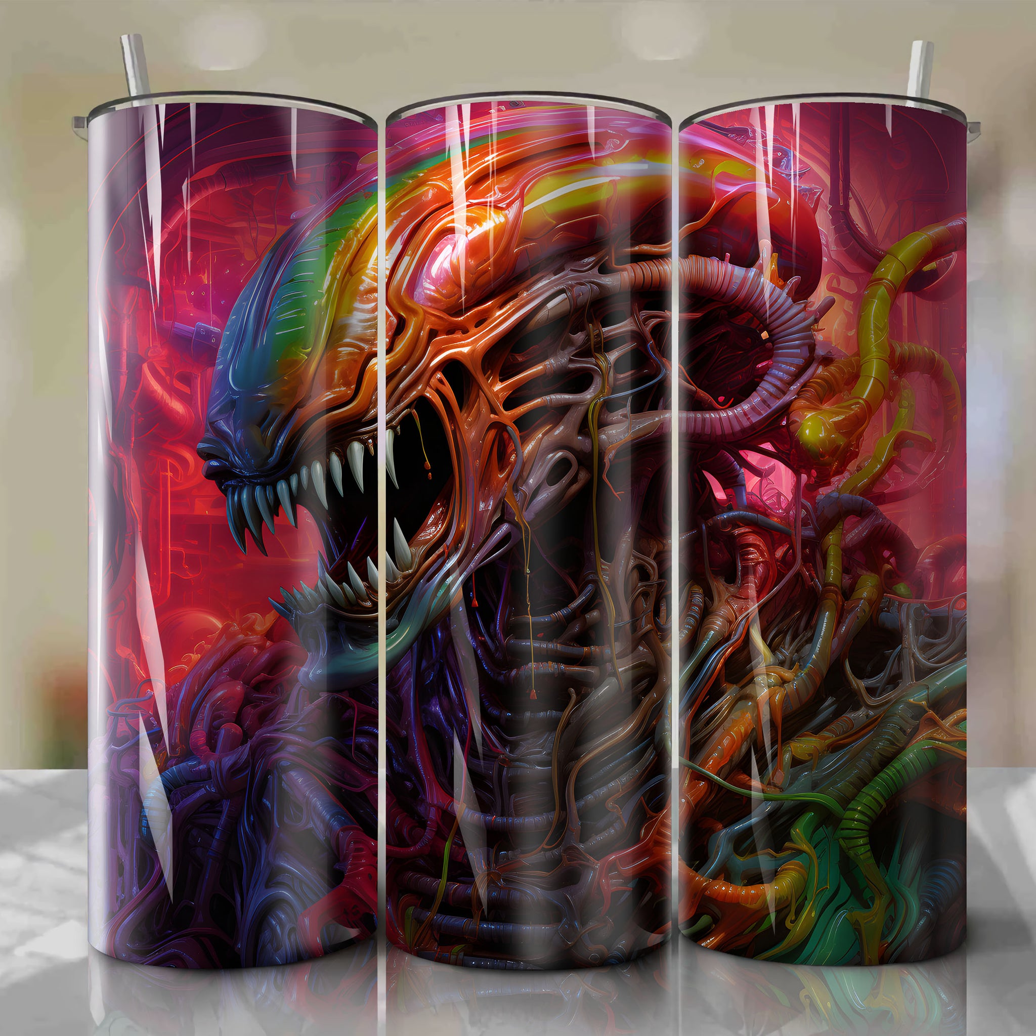 Psychedelic Alien Tumbler Wrap: Vibrant Xenomorph Design for 20 oz Straight Tumblers