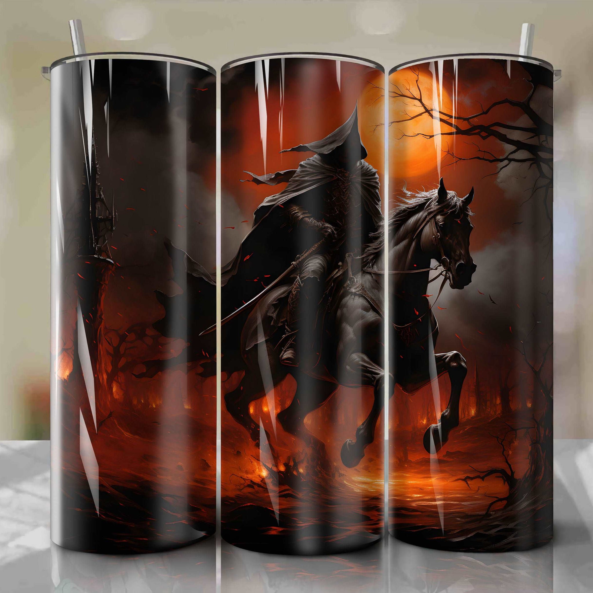 Baroque-Style Headless Horseman Tumbler Wrap | Sleepy Hollow Inspired PNG Design