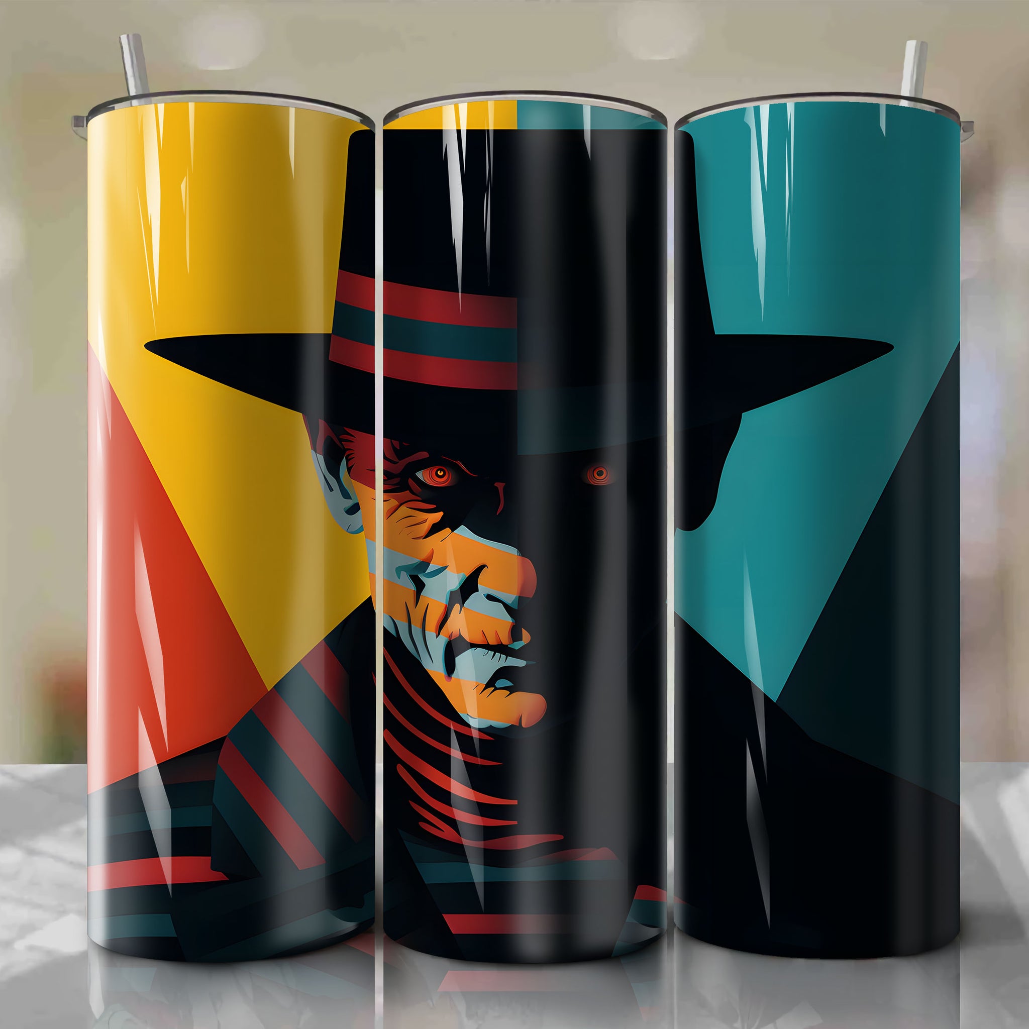 Tumbler Wrap: Geometric Freddy Krueger Design for 20 oz Straight Tumblers