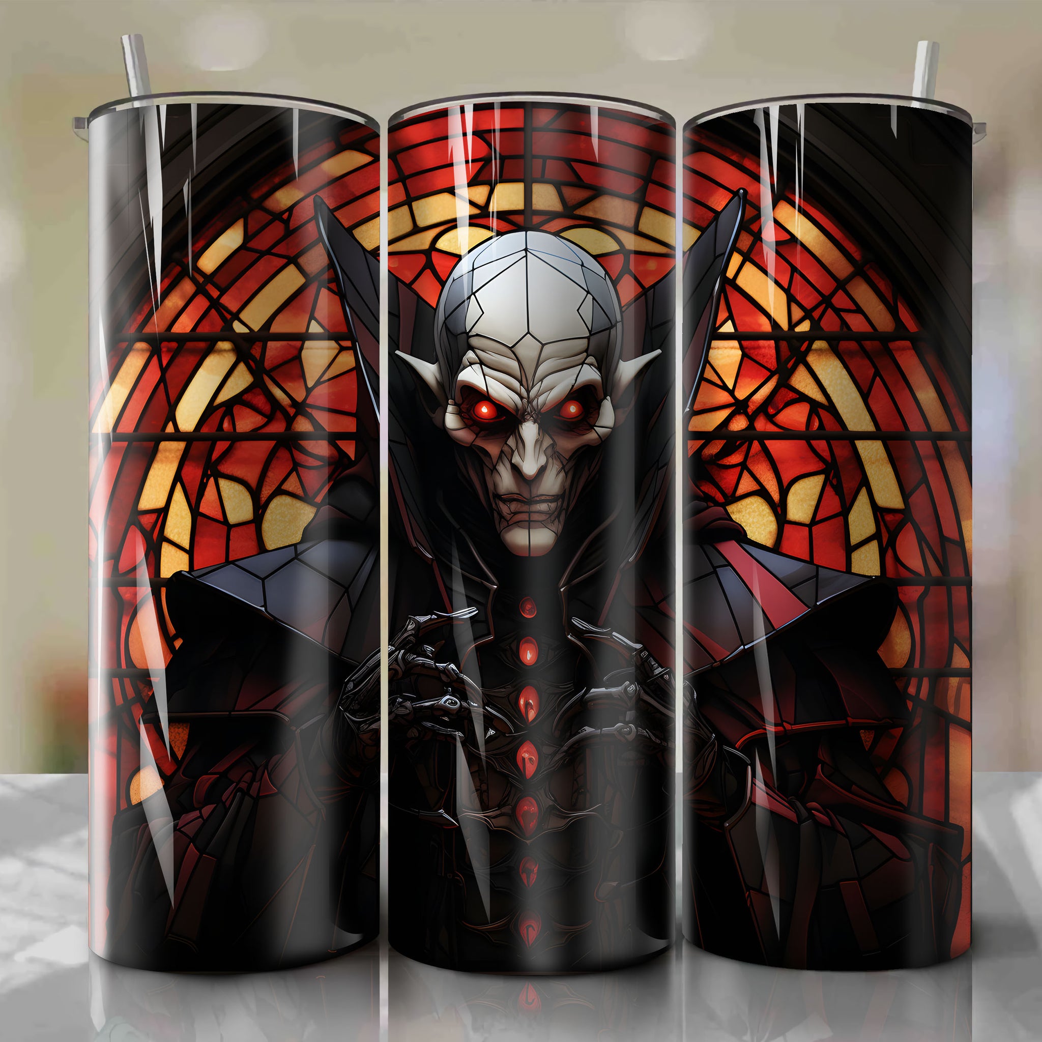 Tumbler Wrap: Gothic Count Orlok Stained-Glass Design inspired by 'Nosferatu'