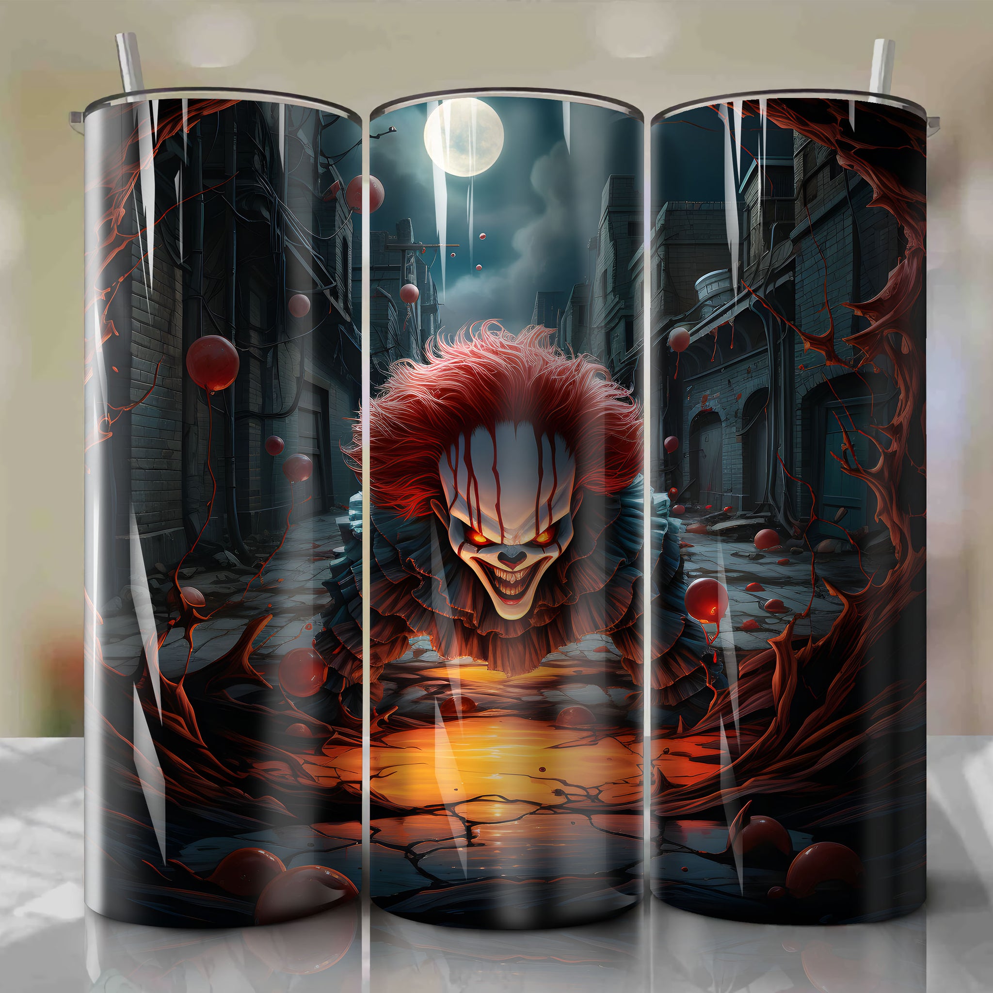 Tumbler Wrap 20 oz Straight | Pennywise 3D Scene Decal for Horror Fans