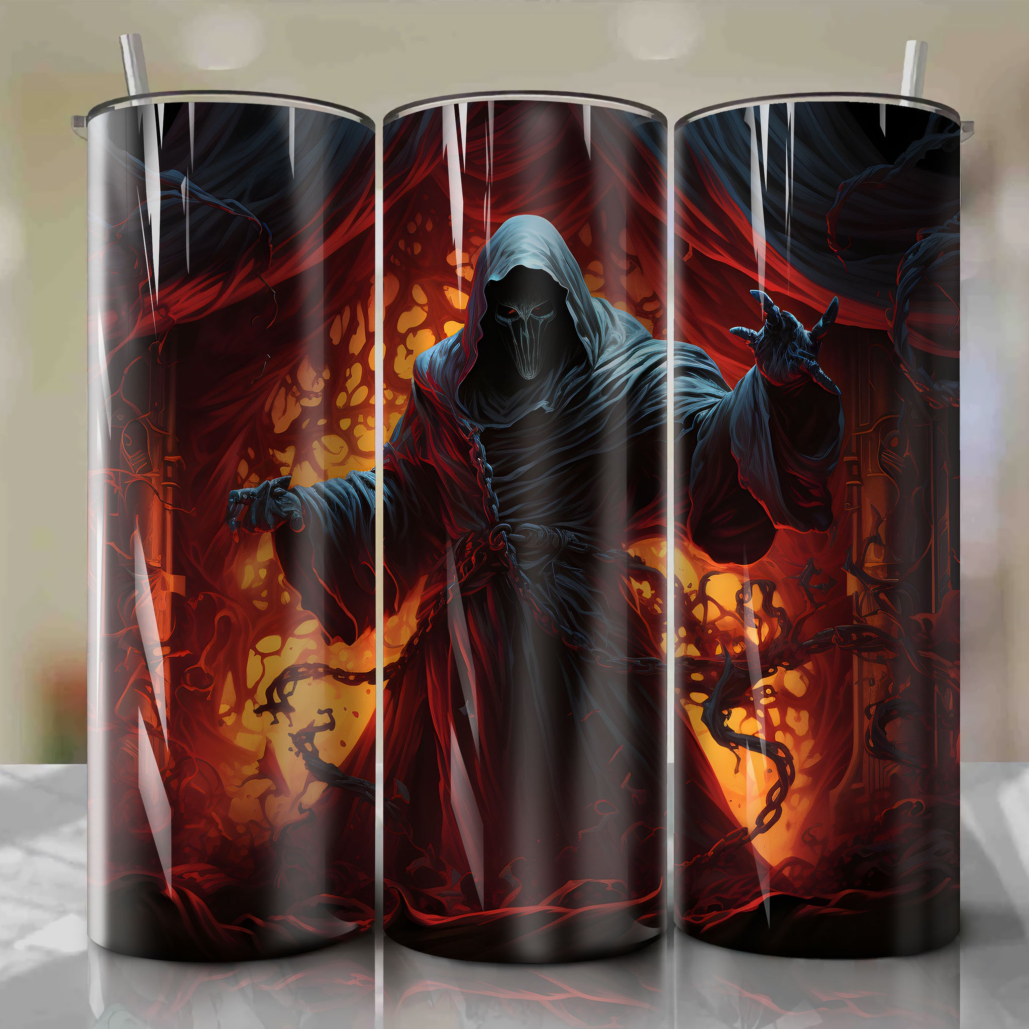 Ghostface Killer Tumbler Wrap for 20 oz Straight Tumblers - Dynamic 3D Artwork with Gleaming Knife