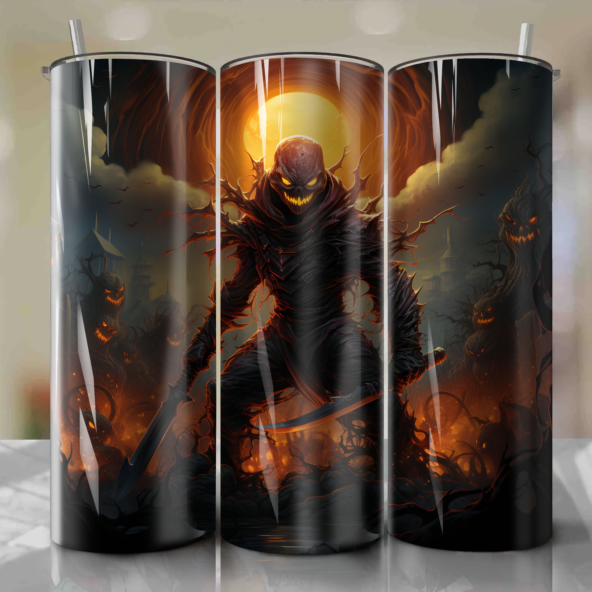 Tumbler Wrap - Pumpkinhead Foggy Pumpkin Patch 3D Rendering Wicked Blade