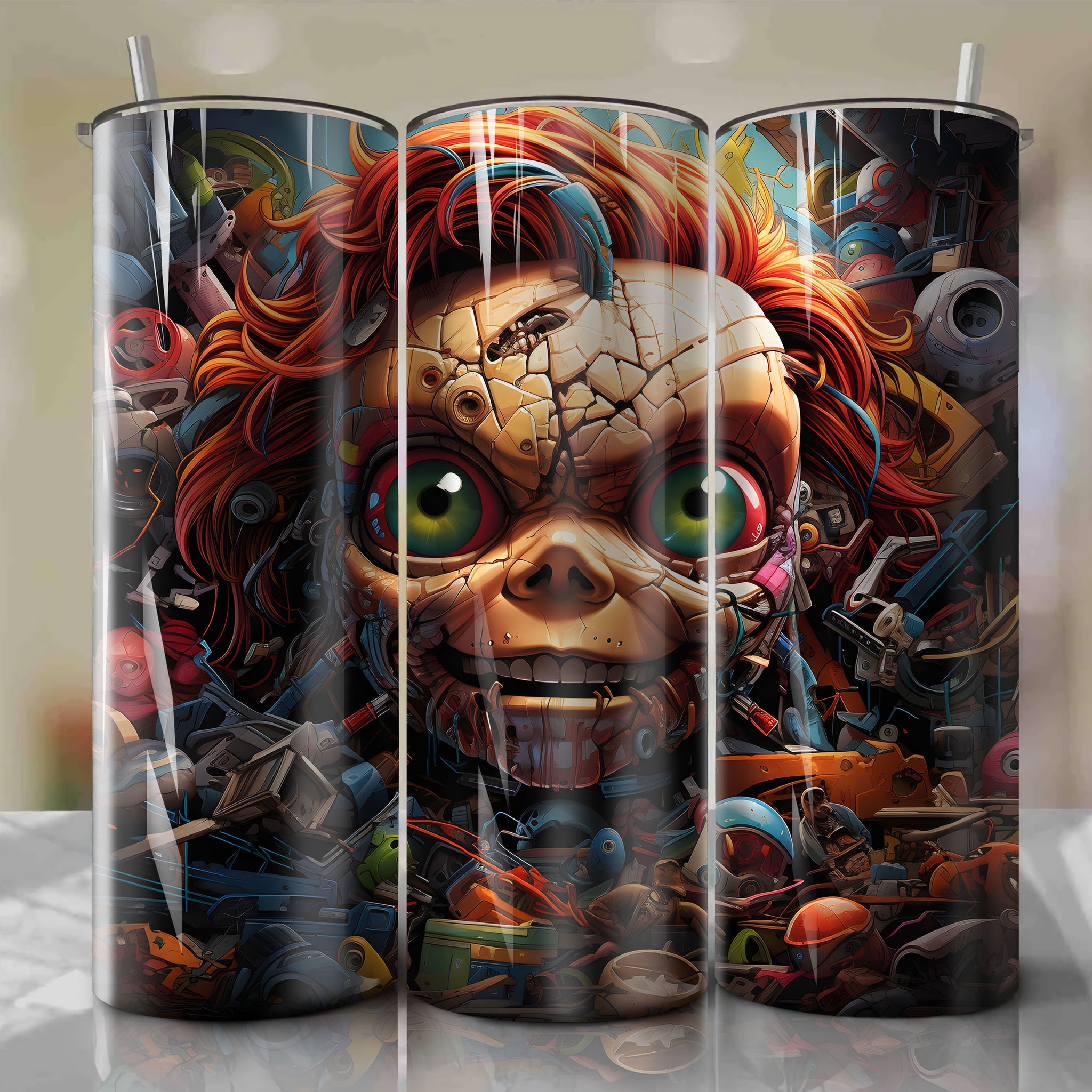 Chucky Demonic Face 3D Tumbler Wrap for 20 oz Straight Tumblers - Dynamic Artwork