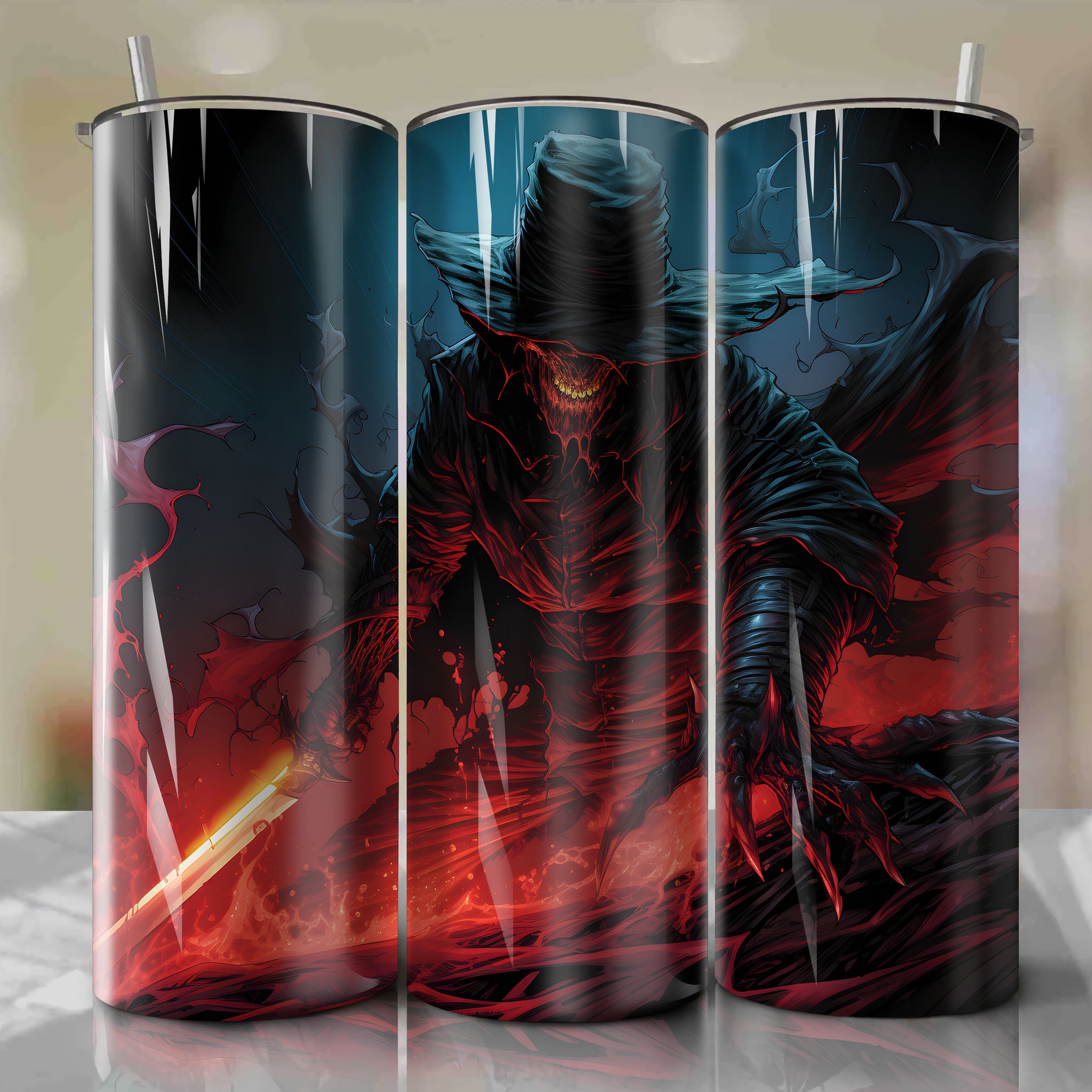 Tumbler Wrap Product | 20 oz Straight Tumbler | Freddy Krueger 3D Illustration | Blades Glinting