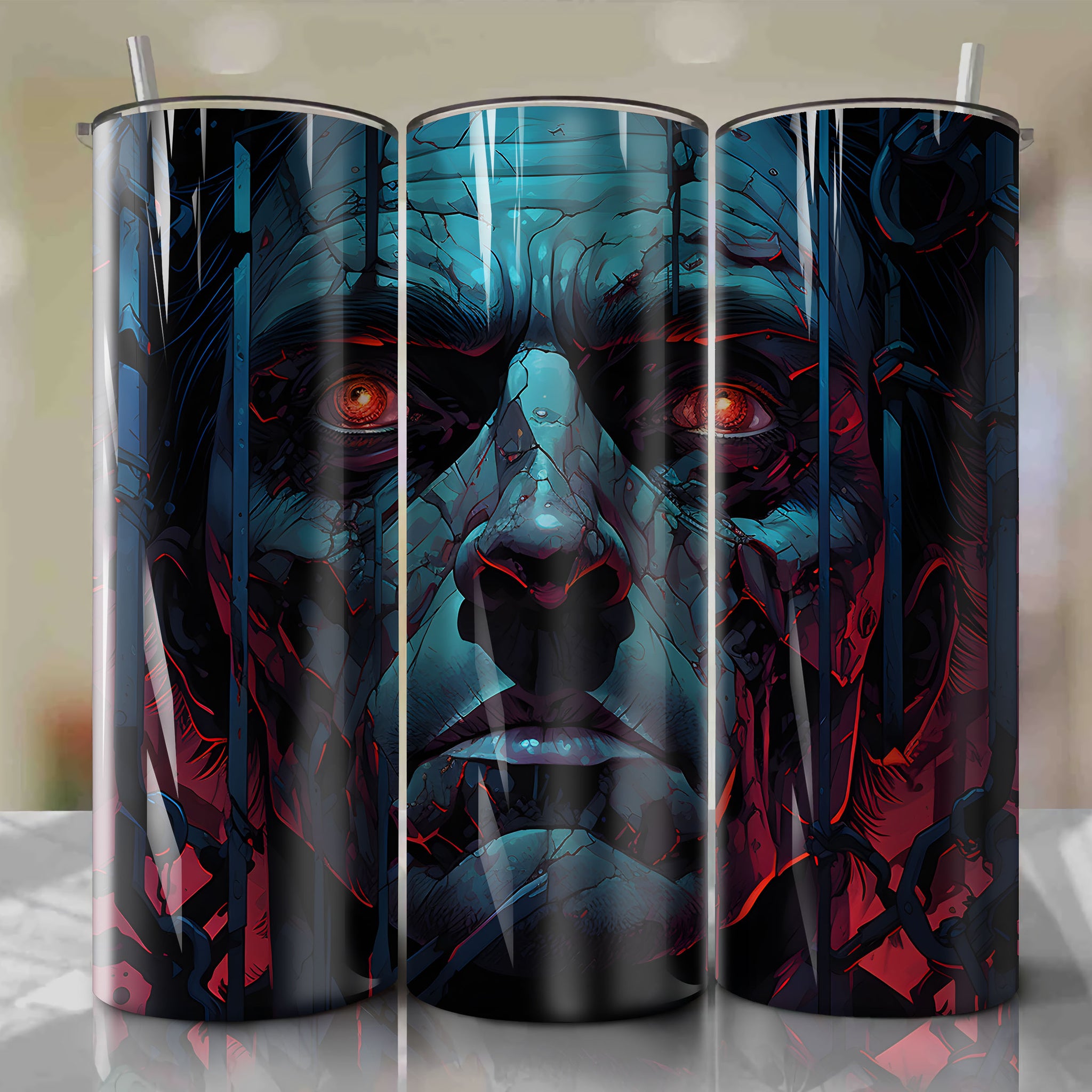 Tumbler Wrap for 20 oz Straight Tumblers - High Quality PNG Design for Hannibal Lecter Prison Bars Illustration