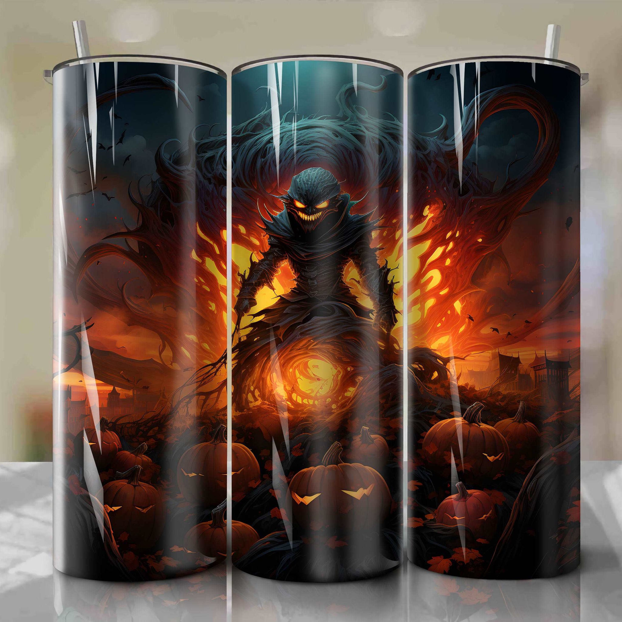 3D Pumpkinhead Tumbler Wrap for 20 oz Straight Tumblers - Wicked Blade Design