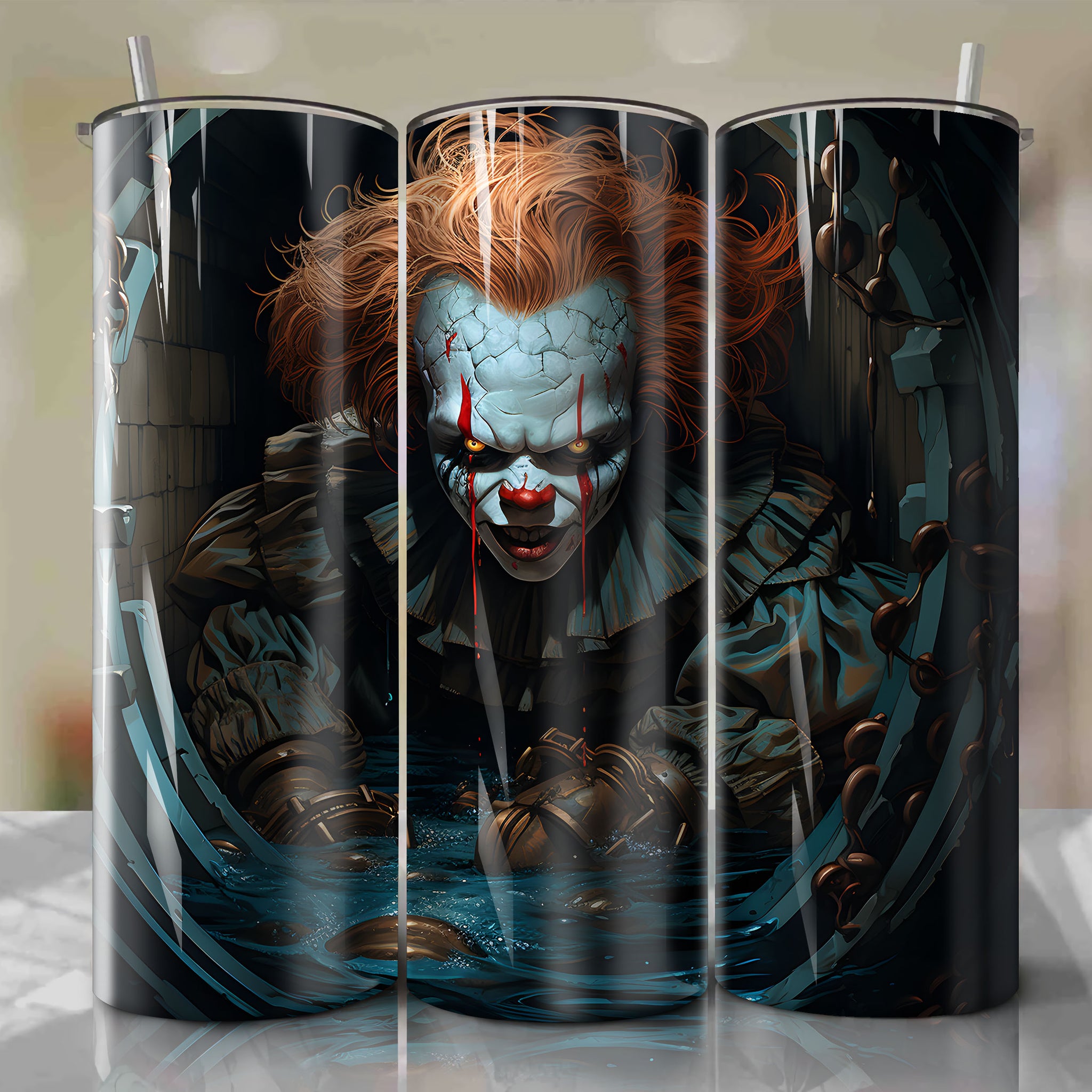 Intense 3D Pennywise Tumbler Wrap for 20 oz Straight Tumblers