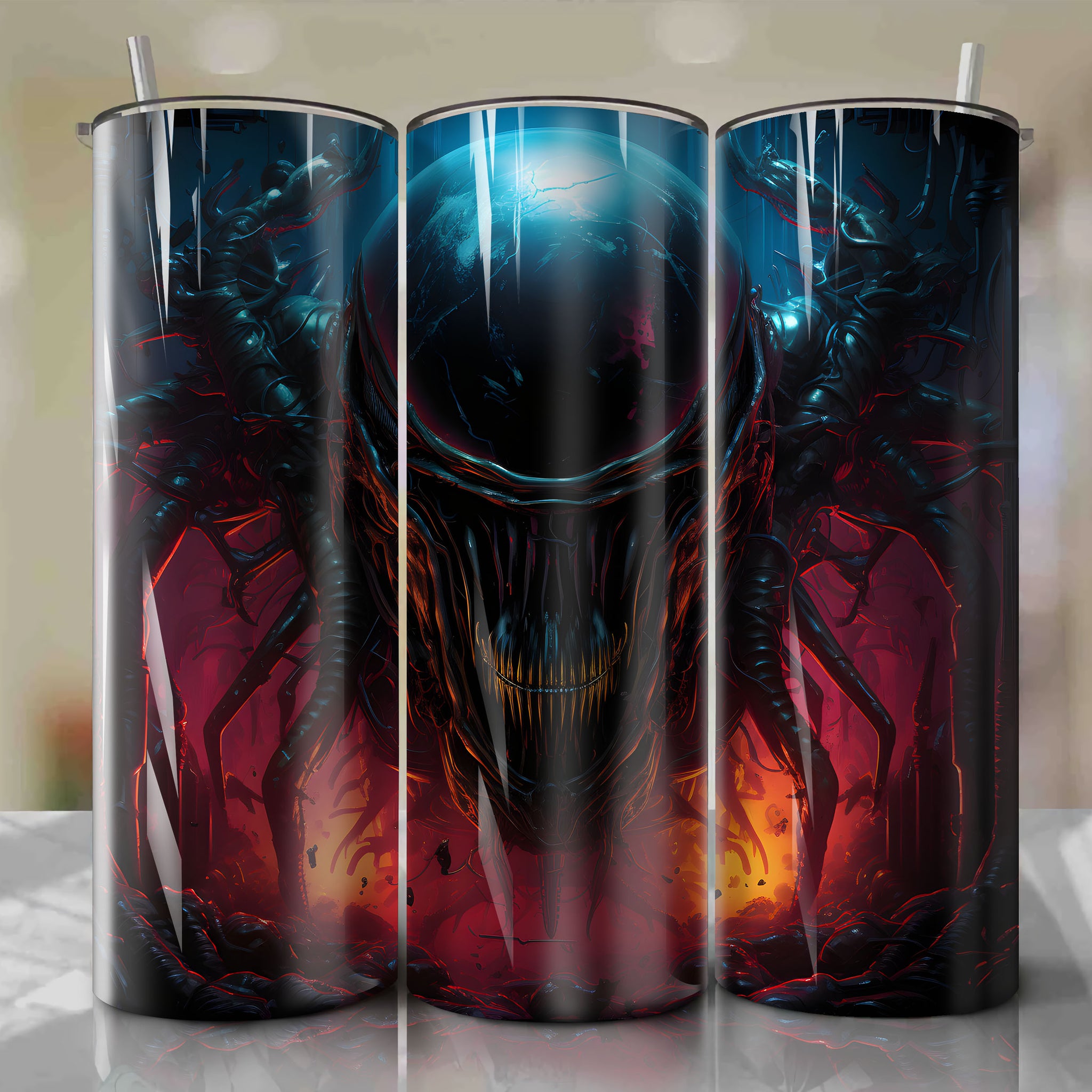 Tumbler Wrap | Cinematic 3D Artwork | Xenomorph Inner Jaws | Spaceship Corridor