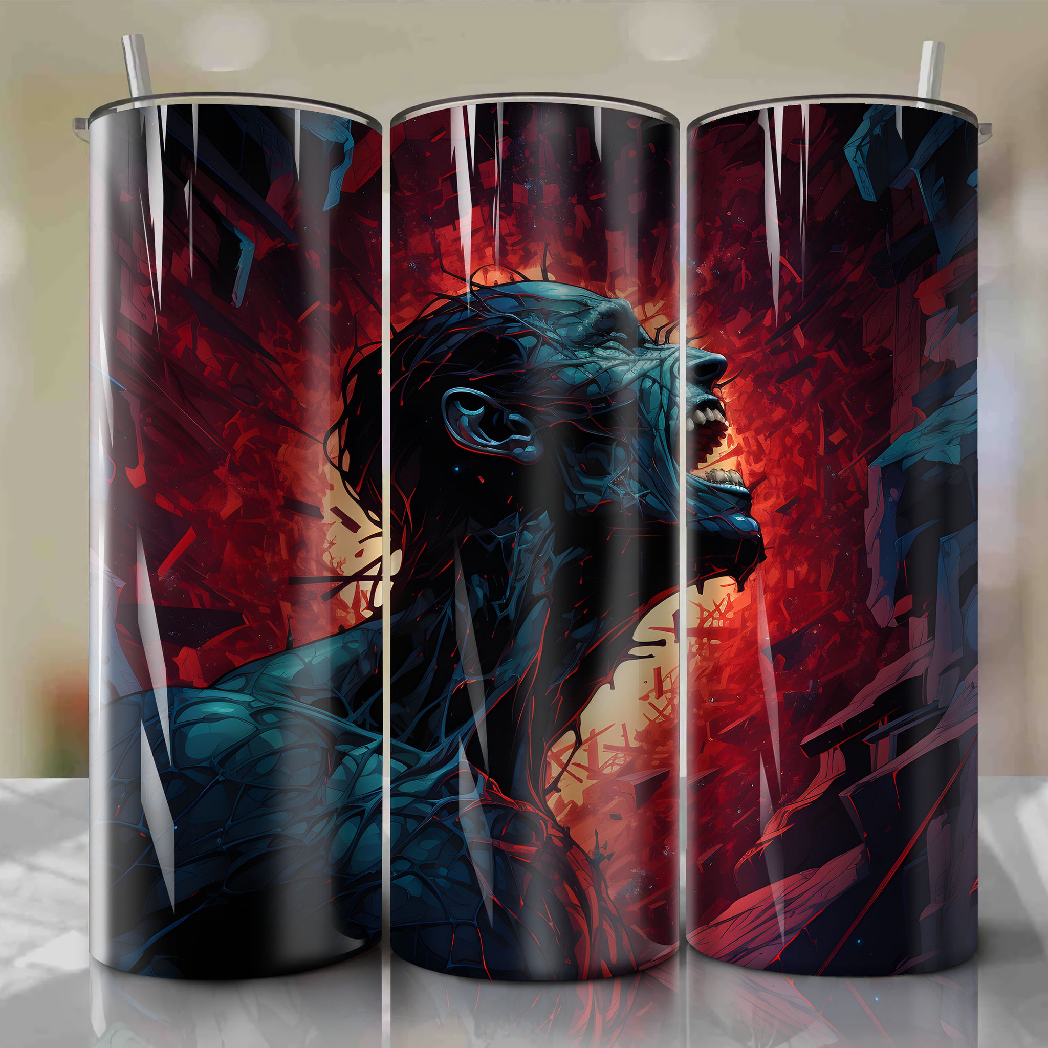 Tumbler Wrap: Captivating Shapeshifter 3D Illustration & Fragmented Reflection Design