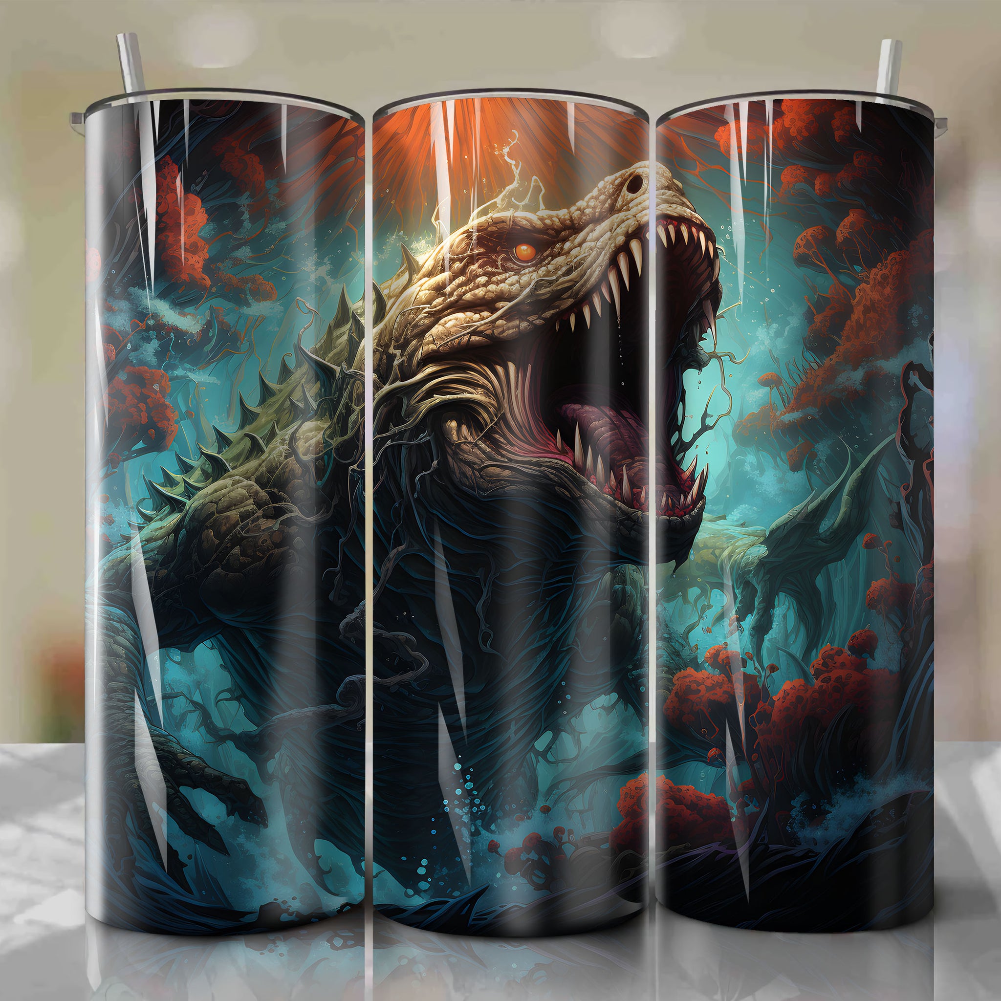 Vibrant 3D Illustration of an Emerging Fractured Marine Relic - Tumbler Wrap for 20 oz Straight Tumblers