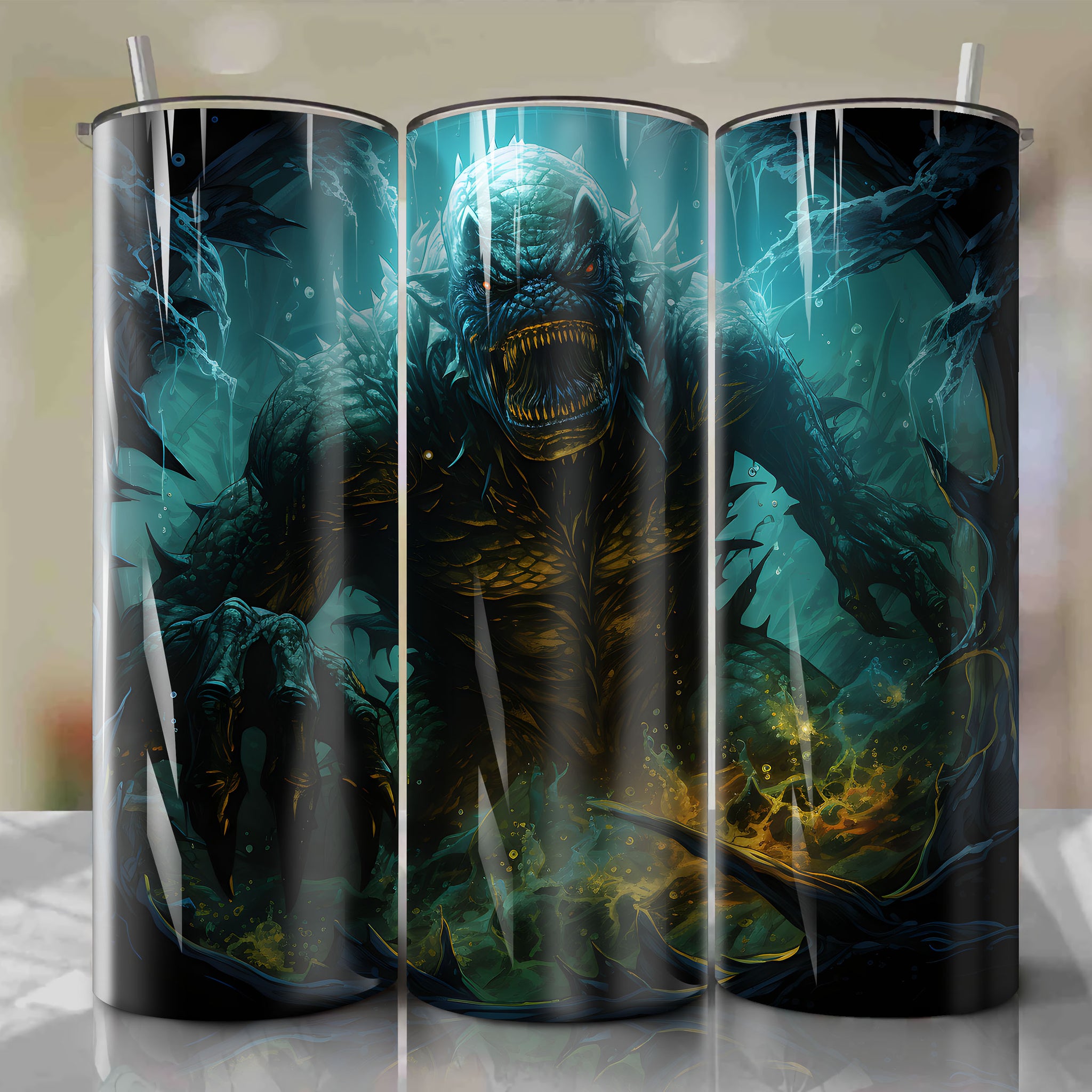 Tumbler Wrap: Creature from the Black Lagoon 20 oz Straight Tumbler Wrap - Bubbling Black Liquid, Undersea 3D Illustration