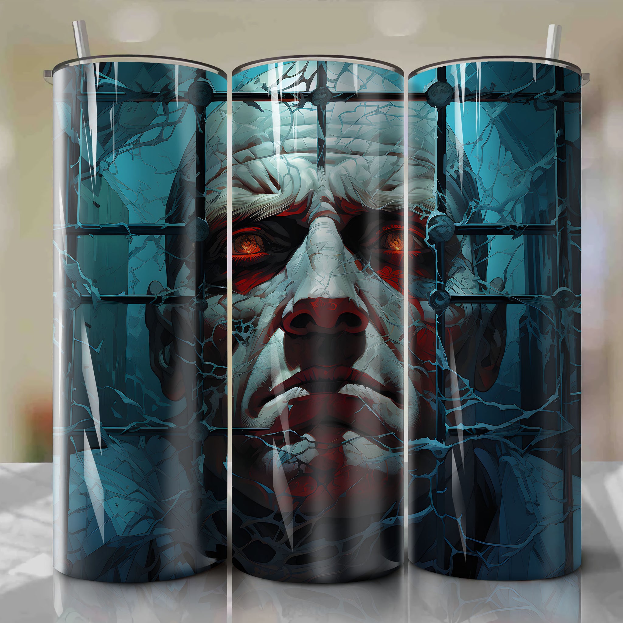 Hannibal Lecter Cracked Glass Cage Bars - High Security Prison - 3D Rendering [Tumbler Wrap]