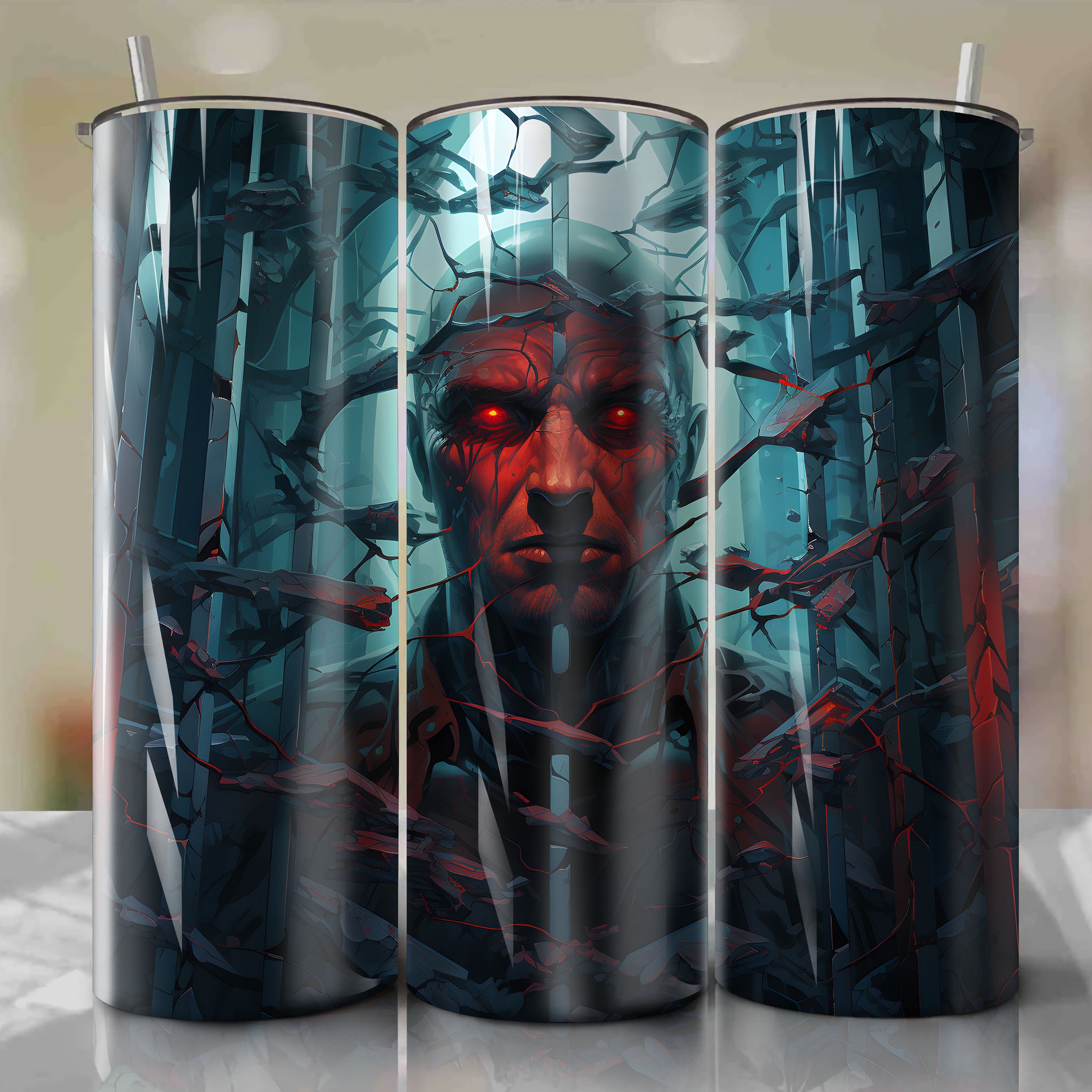 High Security Prison 3D Tumbler Wrap featuring Hannibal Lecter | Expressive Design | 20 oz Straight Tumblers