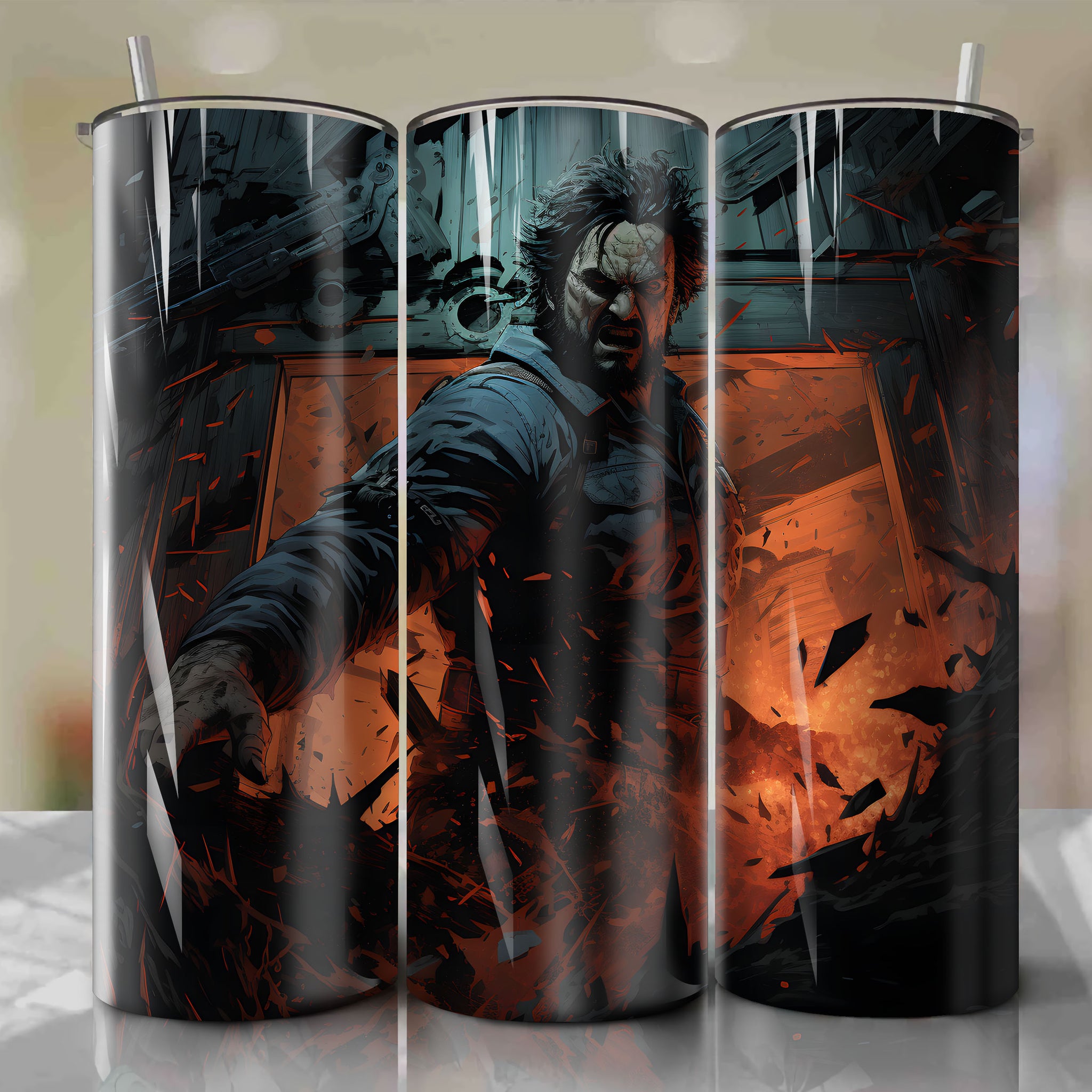 Tumbler Wrap - Leatherface Chainsaw 3D Picture for 20 oz Straight Tumblers