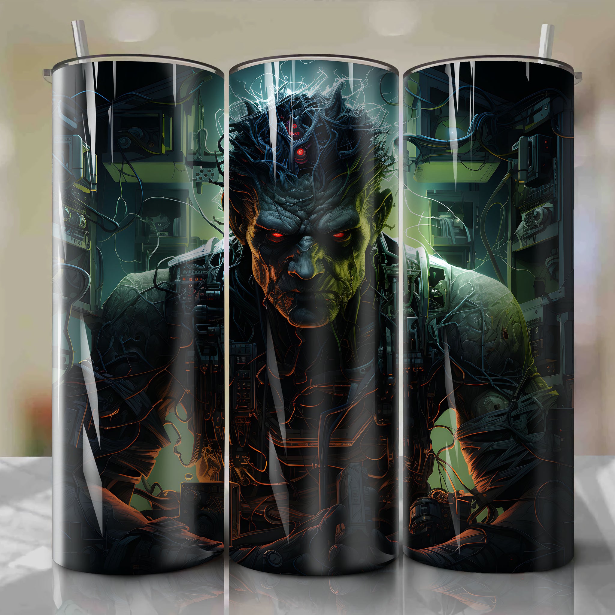 Frankenstein Ripping Through Tattered Straitjacket 3D Artwork for Tumbler Wrap