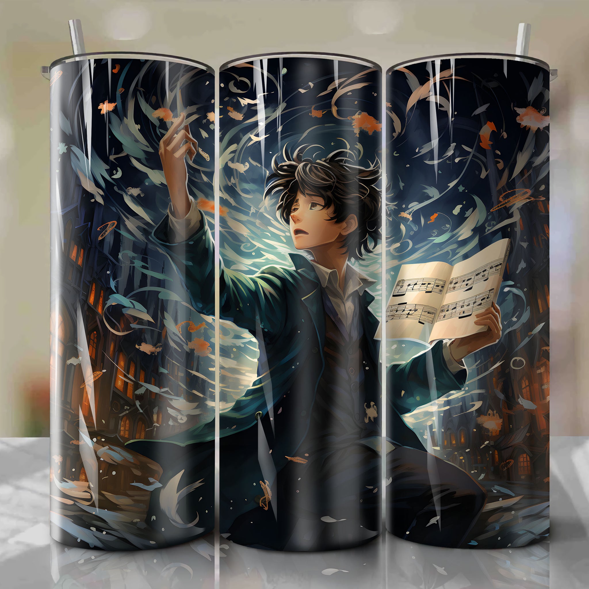 Tumbler Wrap for 20 oz Straight Tumblers - Nodame Cantabile Shinichi Chiaki Conductor Tear Musical Score 3D Illustration