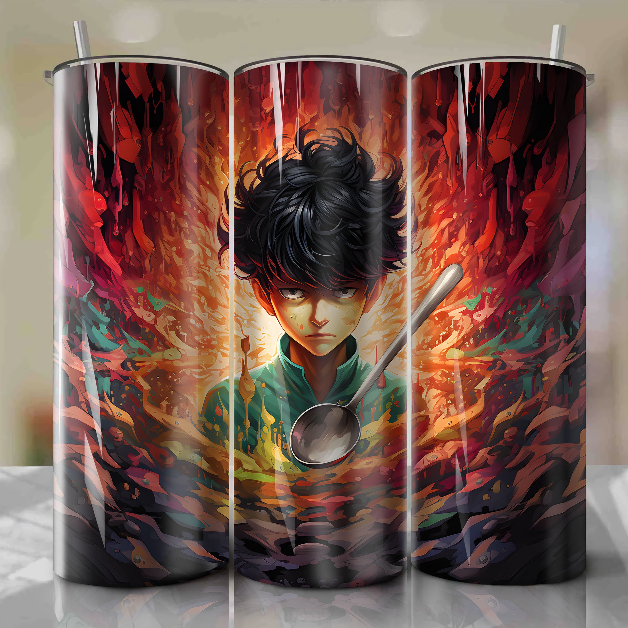 Psychic 3D Illustration Tumbler Wrap for Shigeo Kageyama's 100% Form from Mob Psycho 100 - Spoon Split Design