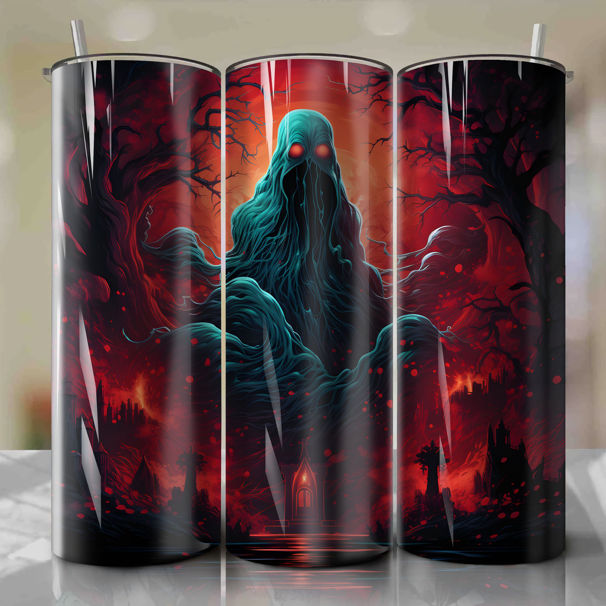 Yūrei Japanese Ghost Tumbler Wrap - Shattered Stone Monument Design