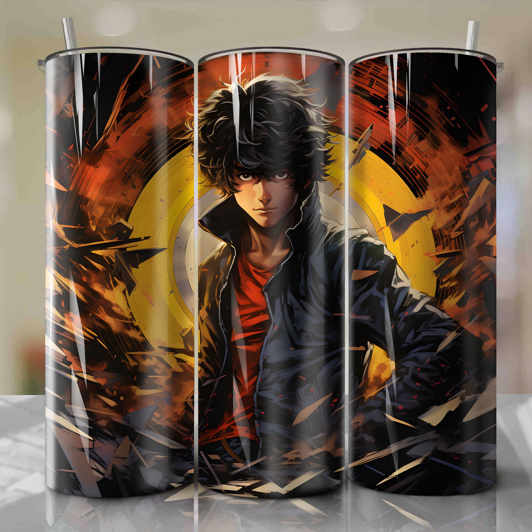 Tumbler Wrap for 20 oz Straight Tumblers - Spike Spiegel from Cowboy Bebop Vinyl Record Crack 3D Illustration