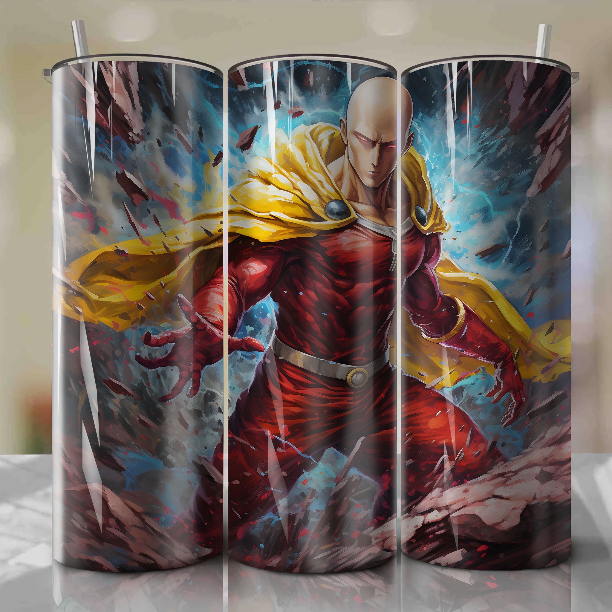 High-Quality 20 oz Tumbler Wraps – Saitama from One Punch Man Design | Ideal for Fans and Collectors