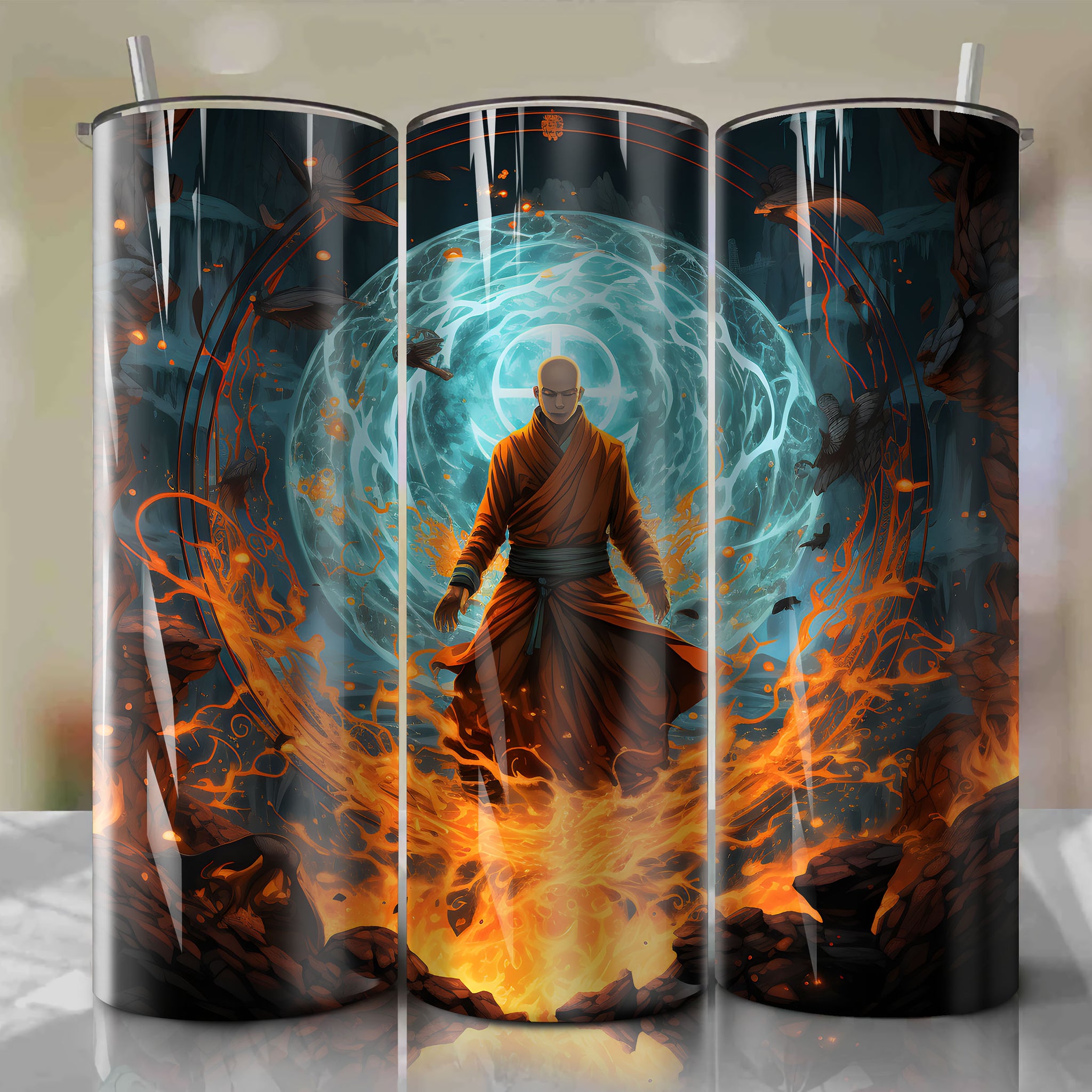 Tumbler Wrap: Aang Avatar State Four-Element Mandala - 3D Illustration