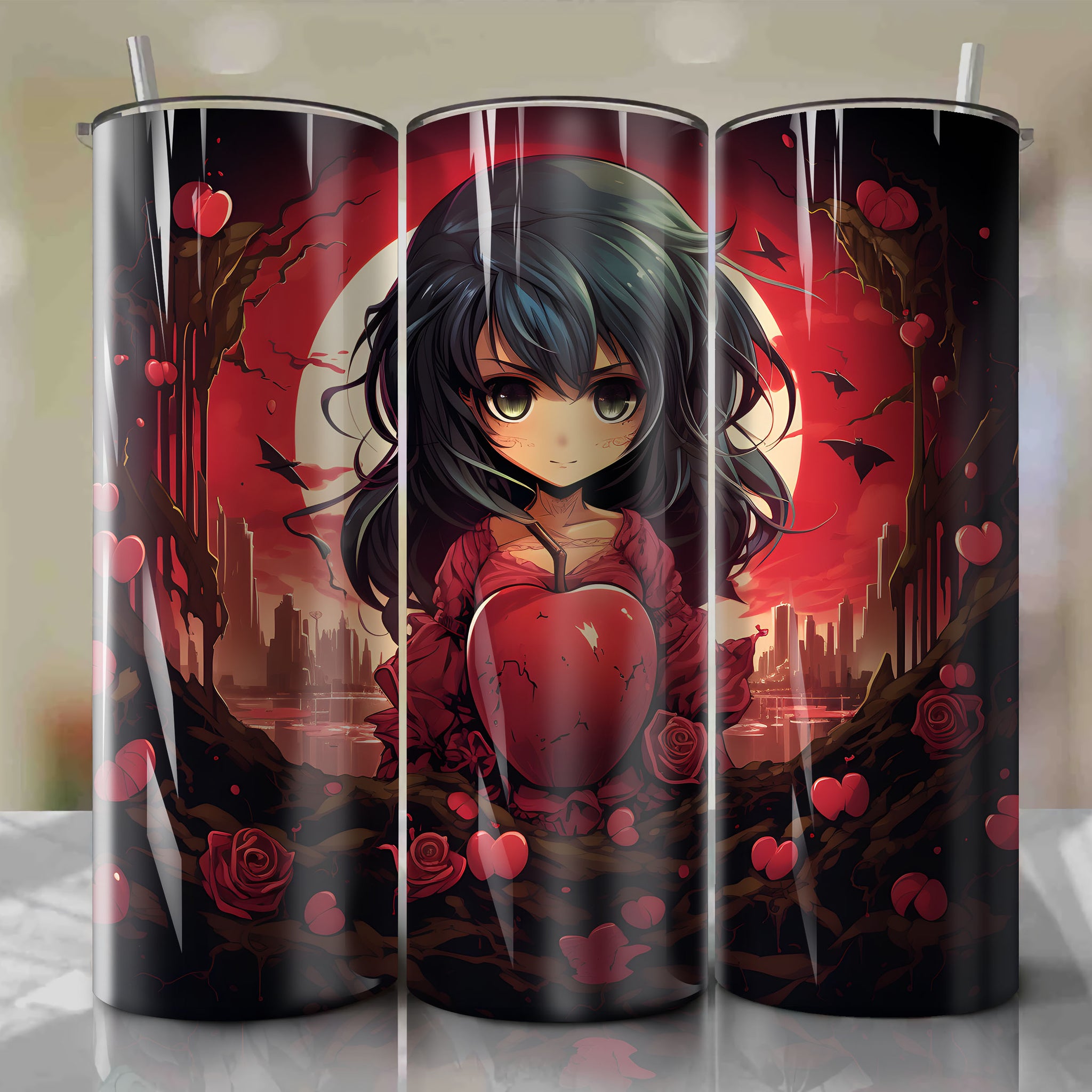 Kyoko Sakura 20 oz Straight Tumbler Wrap: Puella Magi Madoka Magica Theme - Tragic 3D Illustration