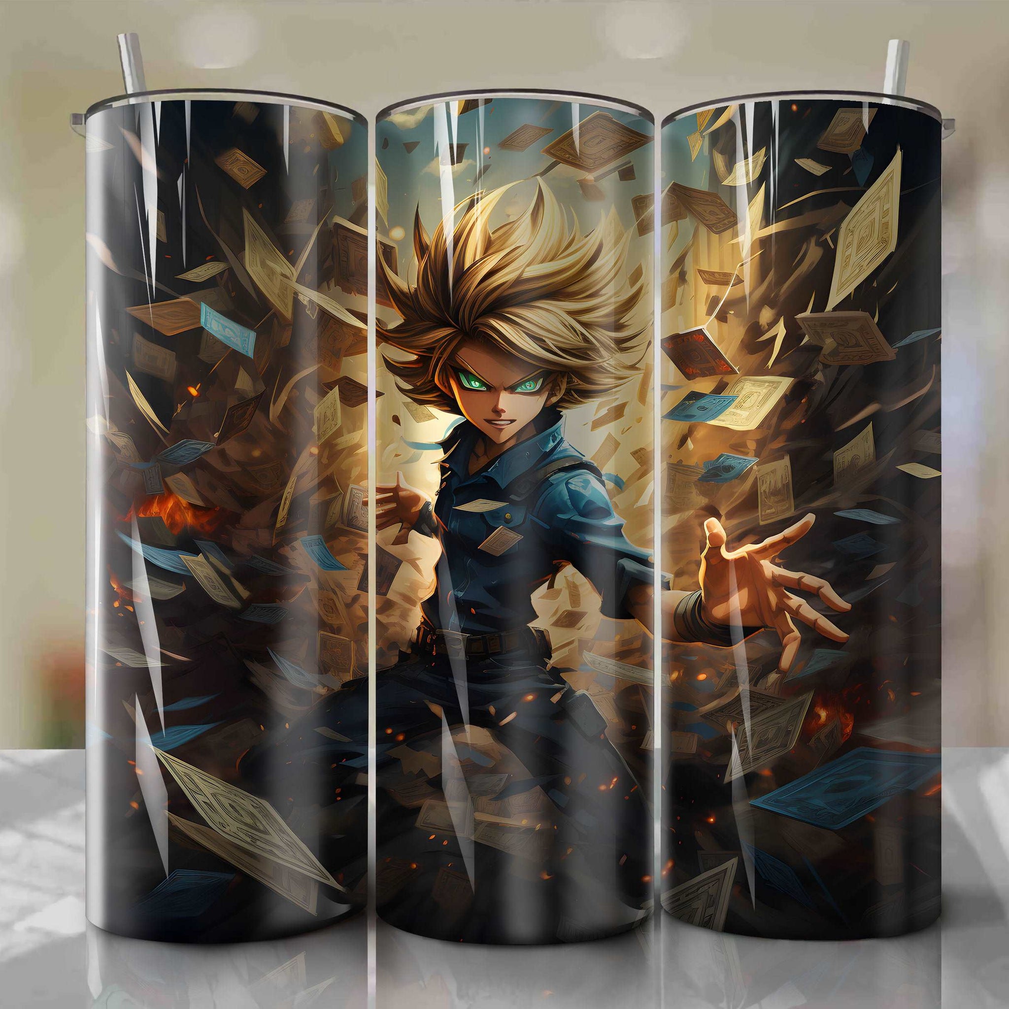 3D Yugi Muto Trading Card Theme Tumbler Wrap for 20 oz Straight Tumblers