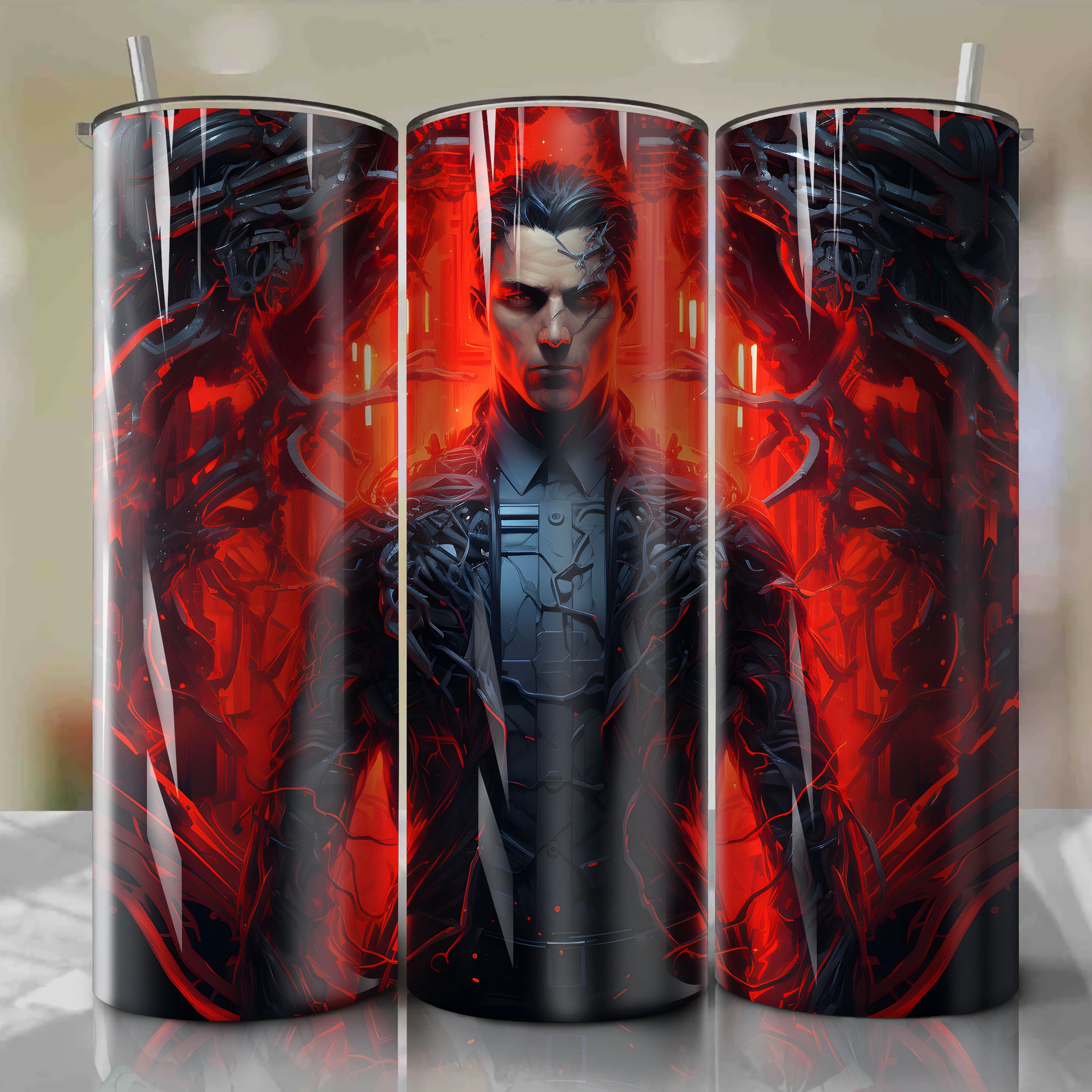 Tumbler Wrap for 20 oz Straight Tumblers - Altered Carbon Envoy Form Split Cortical Stack Cyberpunk 3D Illustration