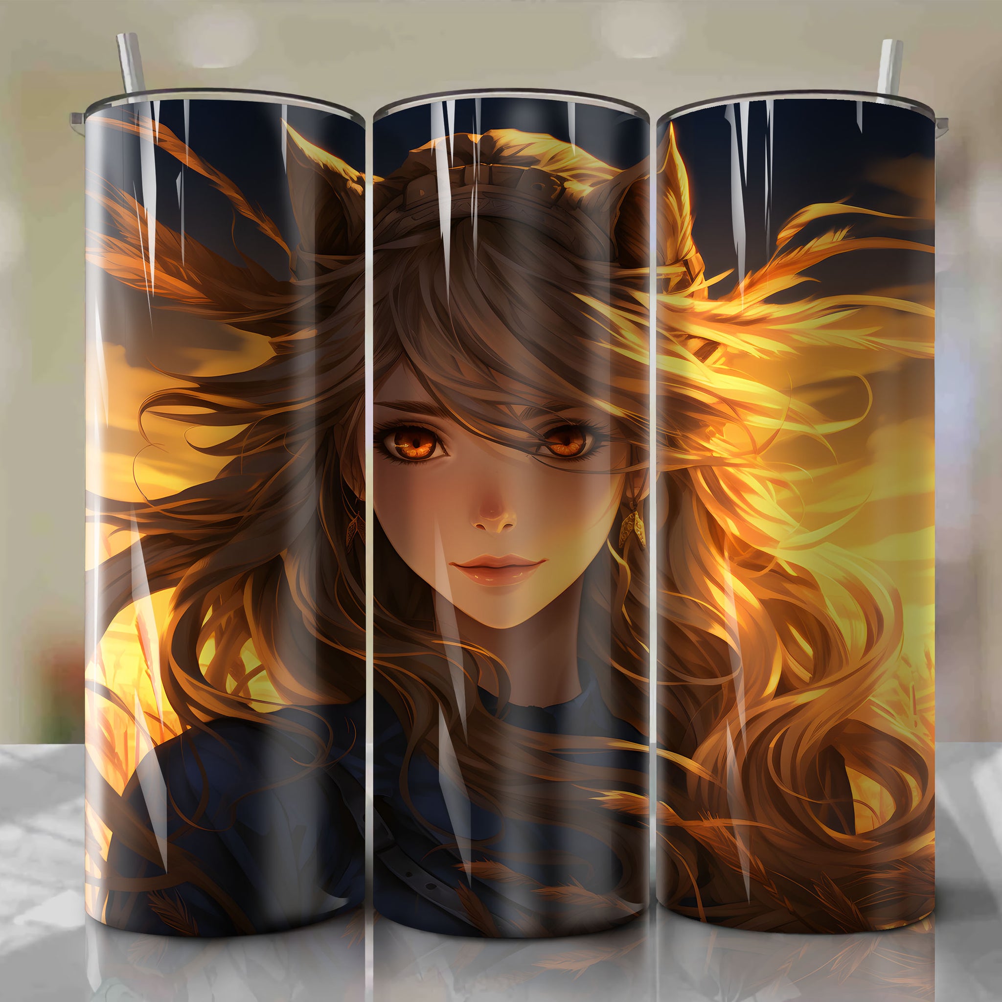 Harvest-themed 3D Tumbler Wrap: Holo from Spice and Wolf Wolf Form Stalk Split Design