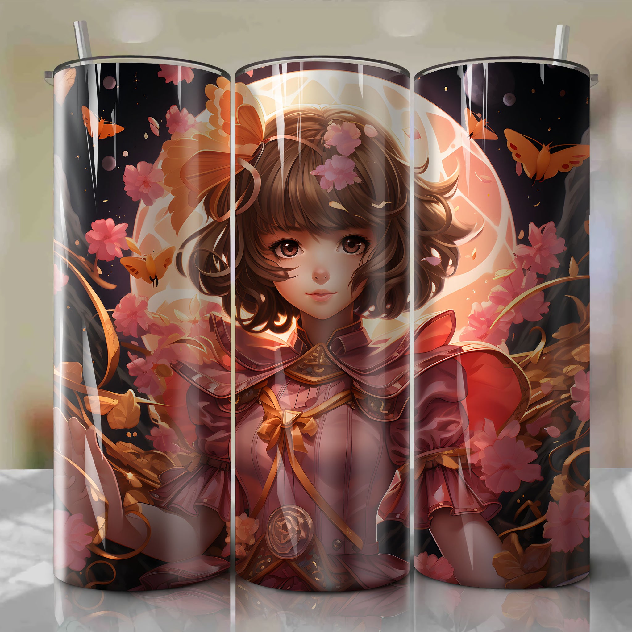 Tumbler Wrap for 20 oz Straight Tumblers - Sakura Kinomoto Cardcaptor Sakura Clow Card Burst 3D Illustration