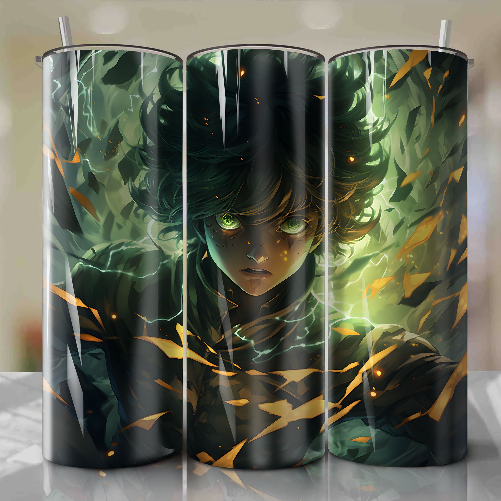 Tumbler Wrap for 20 oz Straight Tumblers - Yuno Spirit Dive Form with Four-Leaf Clover, Magical 3D Illustration