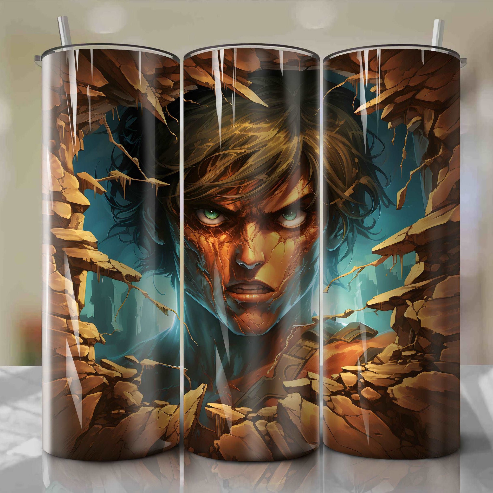 3D Attack on Titan Eren Yeager Titan Crack Military Dystopian Tumbler Wrap