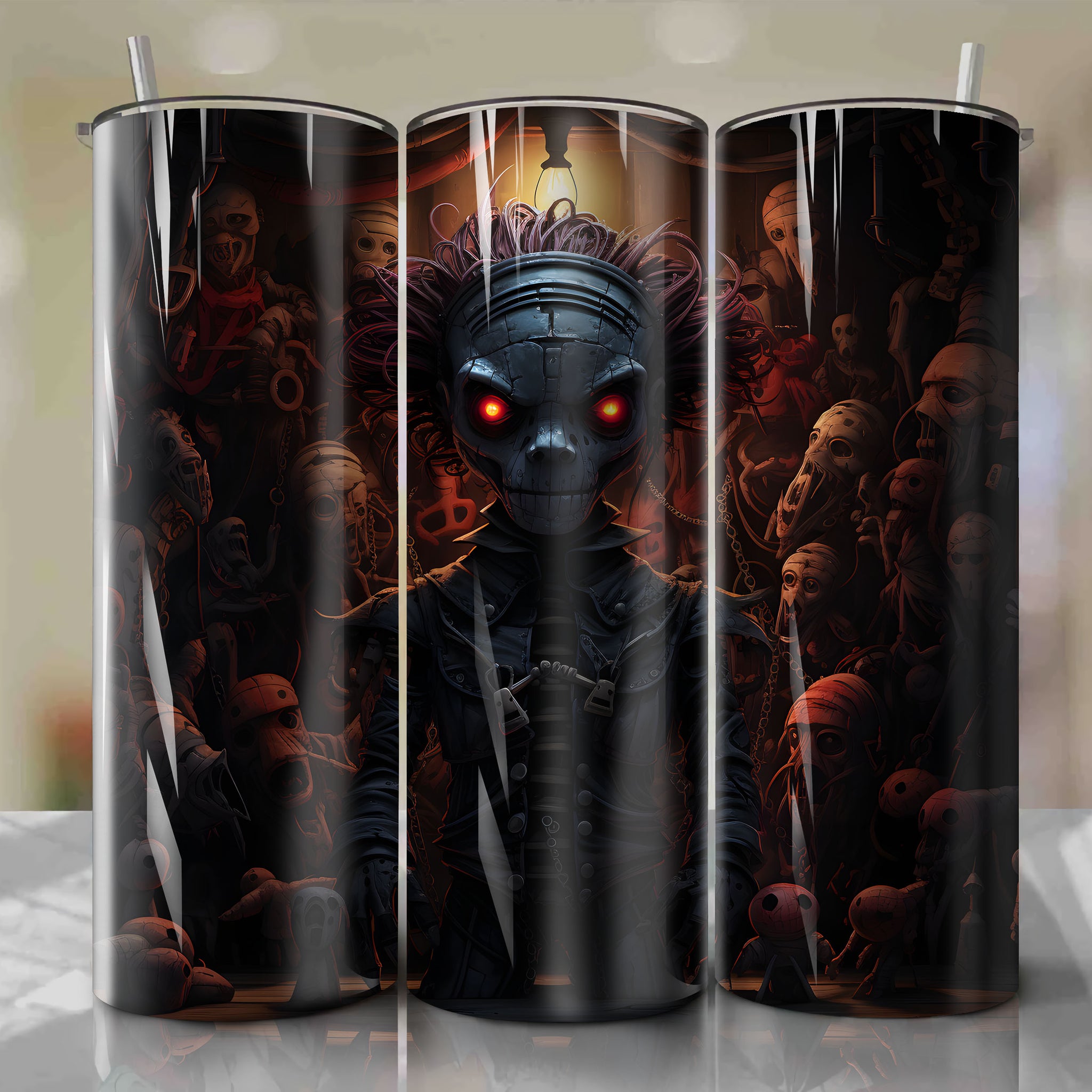 Tumbler Wrap for 20 oz Straight Tumblers - High-Quality PNG Product for the Blade Puppet Puppet Master Design - Dark and Whimsical Atmosphere
