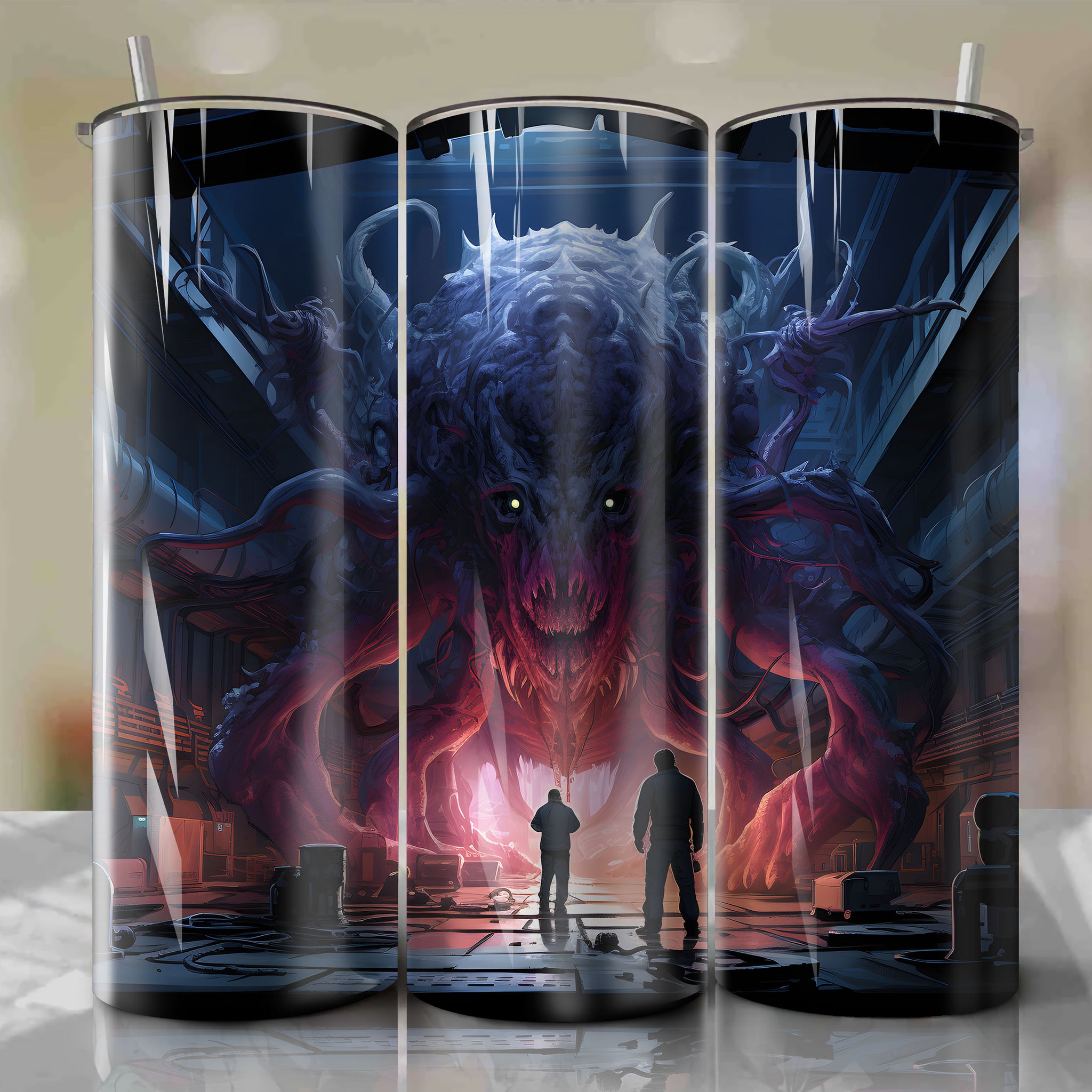 Tumbler Wrap - The Thing Monster Image for 20 oz Straight Tumblers - Antarctic Research Station Scene
