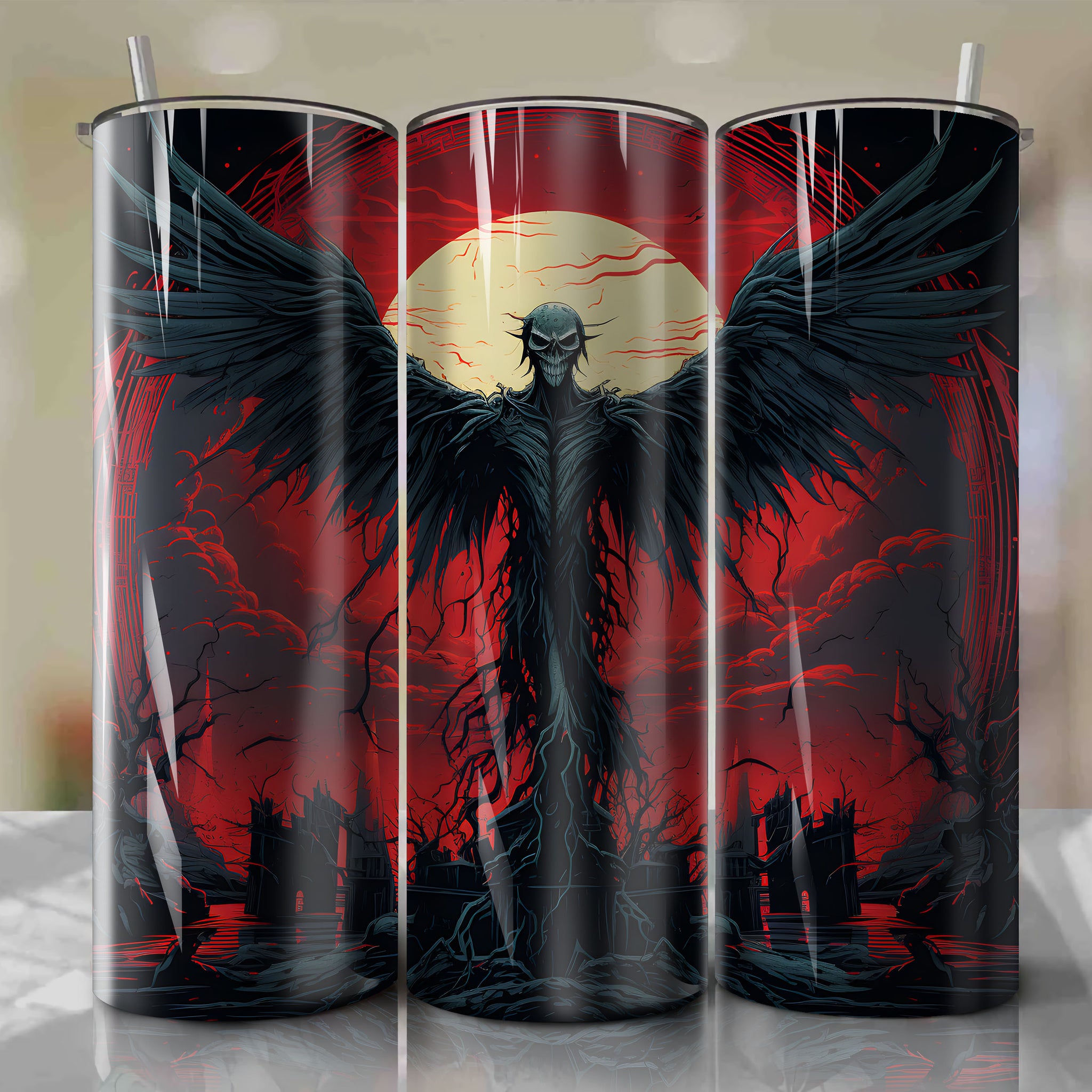 Tumbler Wrap for 20 oz Straight Tumblers - Pazuzu Face | Iraq Statue Design with Chilling Desert Night Vibe - Digital PNG Product