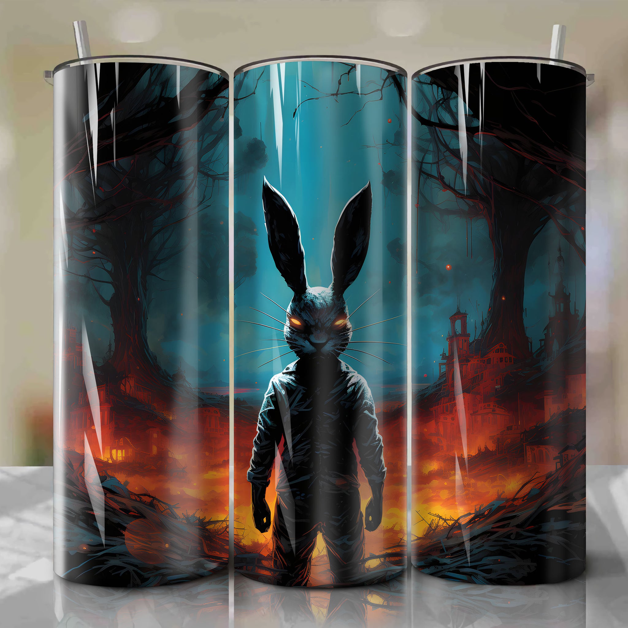 Tumbler Wrap: Surreal Suburban Nightmare Design - Donnie Darko Frank Rabbit Illustration