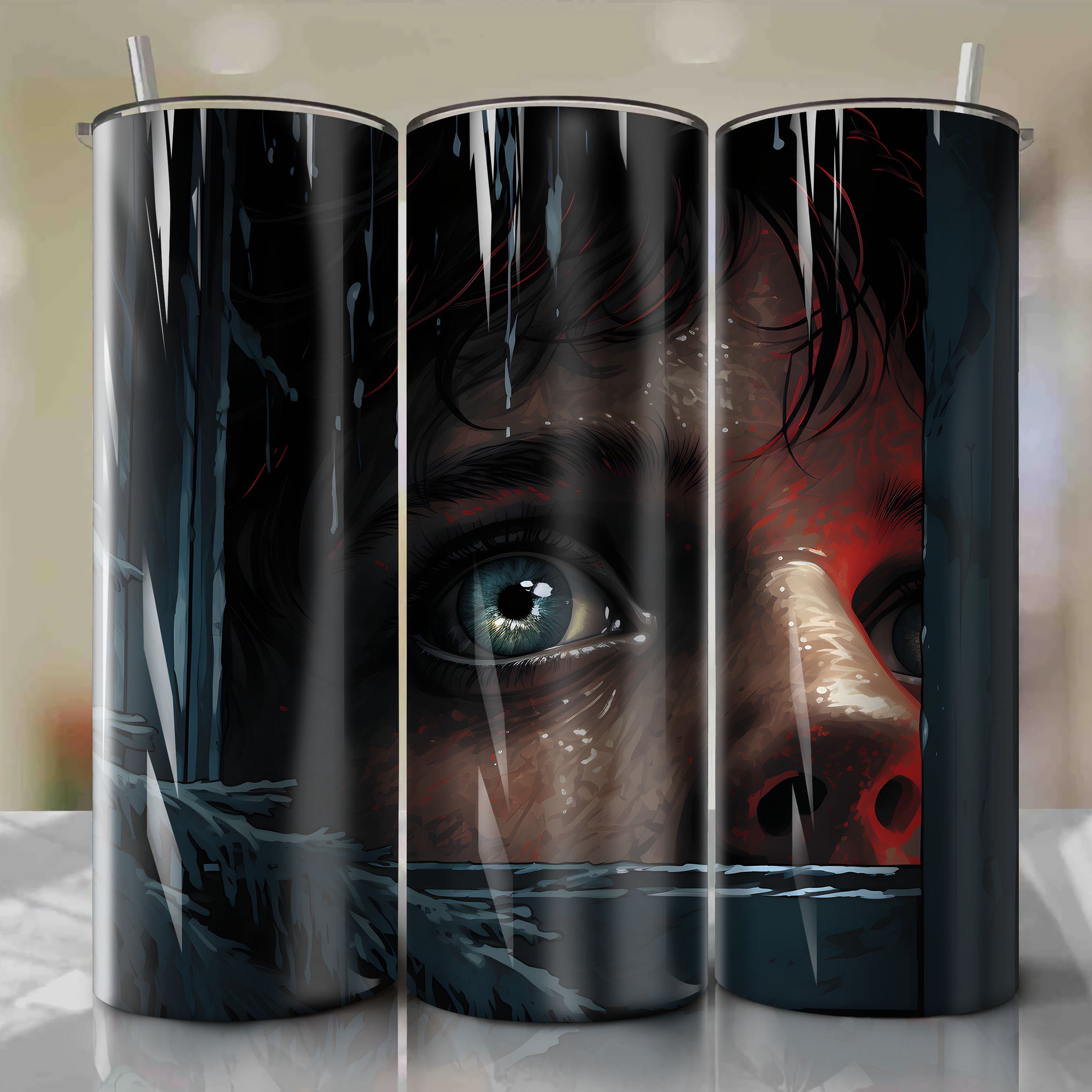 Close-up Colored Tumbler Wrap - Festive Yet Horrifying Christmas Scene - Attic Sorority House