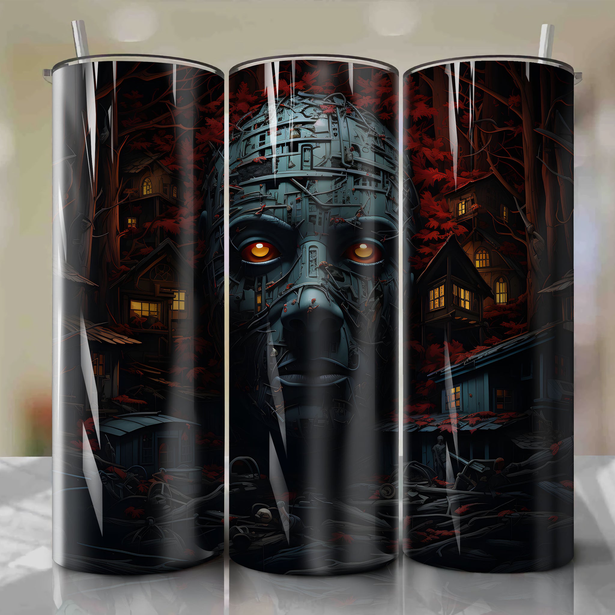 Tumbler Wrap for 20 oz Straight Tumblers - Colorful, Close-Up Tumbler Wrap with Creepy 'Peachfuzz' Mask Design