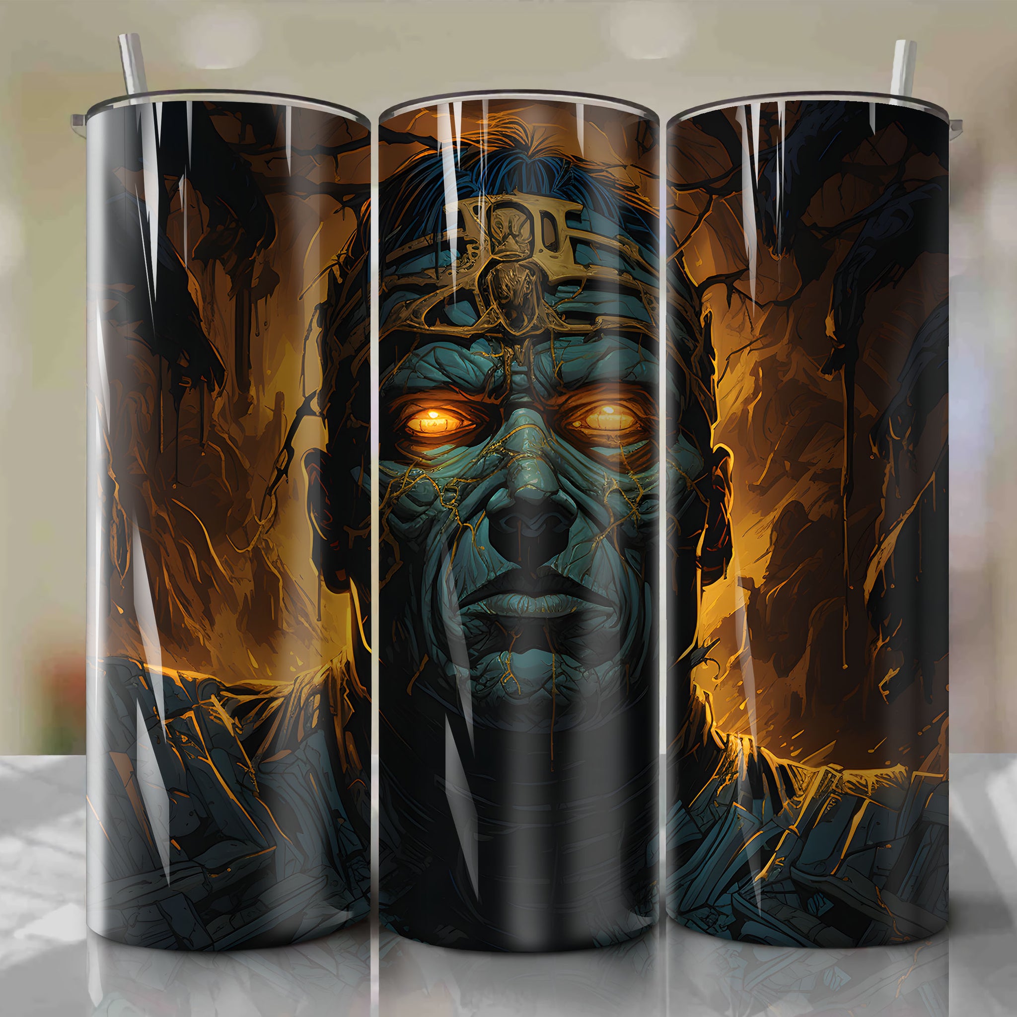 Tumbler Wrap: Horrifying Close-up of The Mummy with Sandy Ancient Atmosphere - 20 oz Straight Tumbler PNG Download