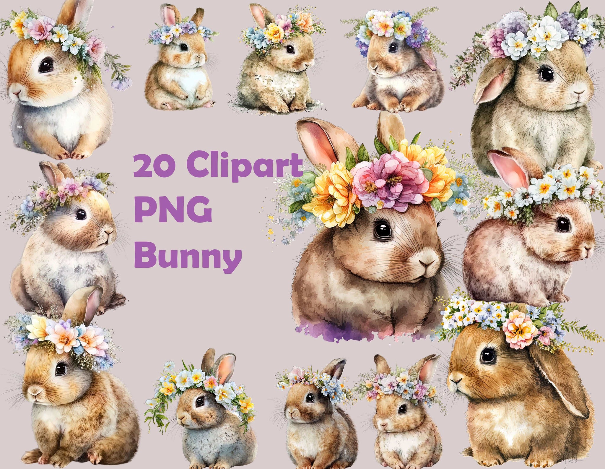 Bundle Easter Baby Bunny Clipart PNG, Cute, Wreath, Spring