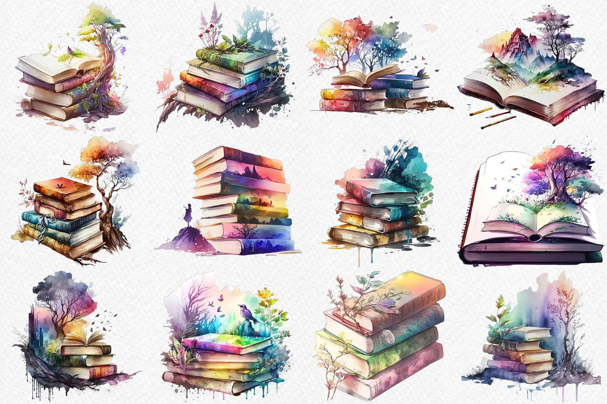 Book clipart, books bundle, reading clipart, library clipart, old books. Retro scrapbooking. Digital watercolor. png. Free commercial use.